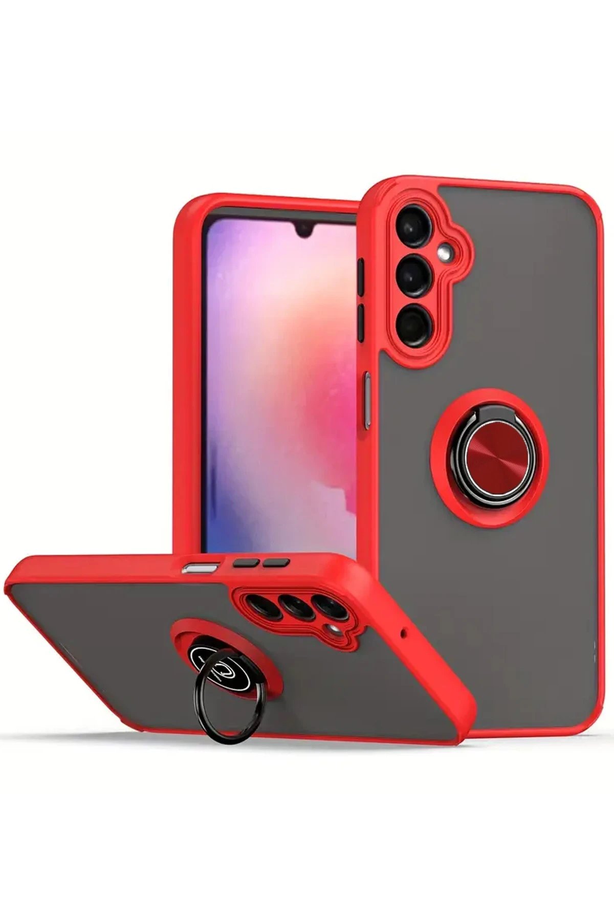 Newface Samsung Galaxy S25 Plus Kılıf Montreal Yüzüklü Silikon Kapak - Kırmızı