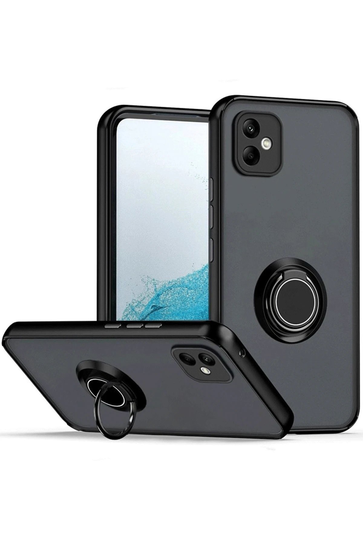 Newface Samsung Galaxy A06 Kılıf Montreal Yüzüklü Silikon Kapak - Siyah