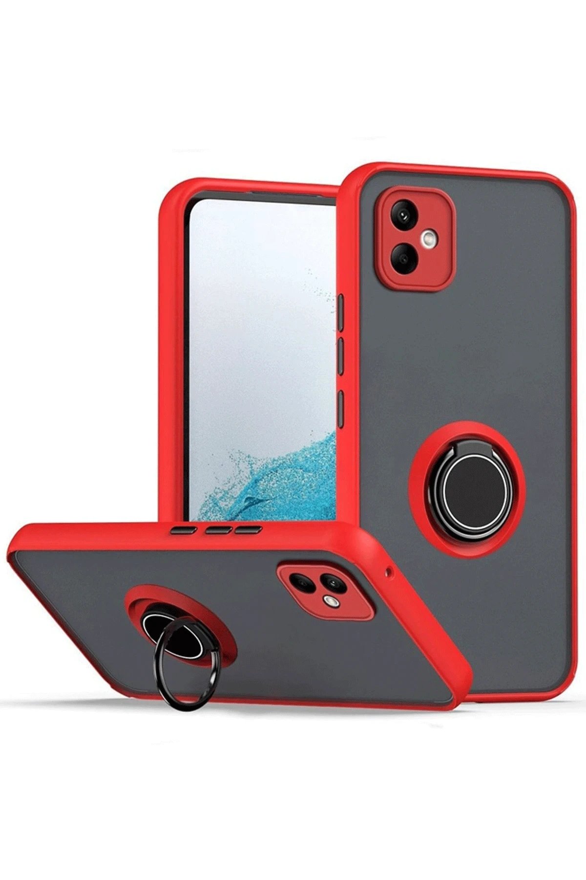 Newface Samsung Galaxy A06 Kılıf Montreal Yüzüklü Silikon Kapak - Kırmızı