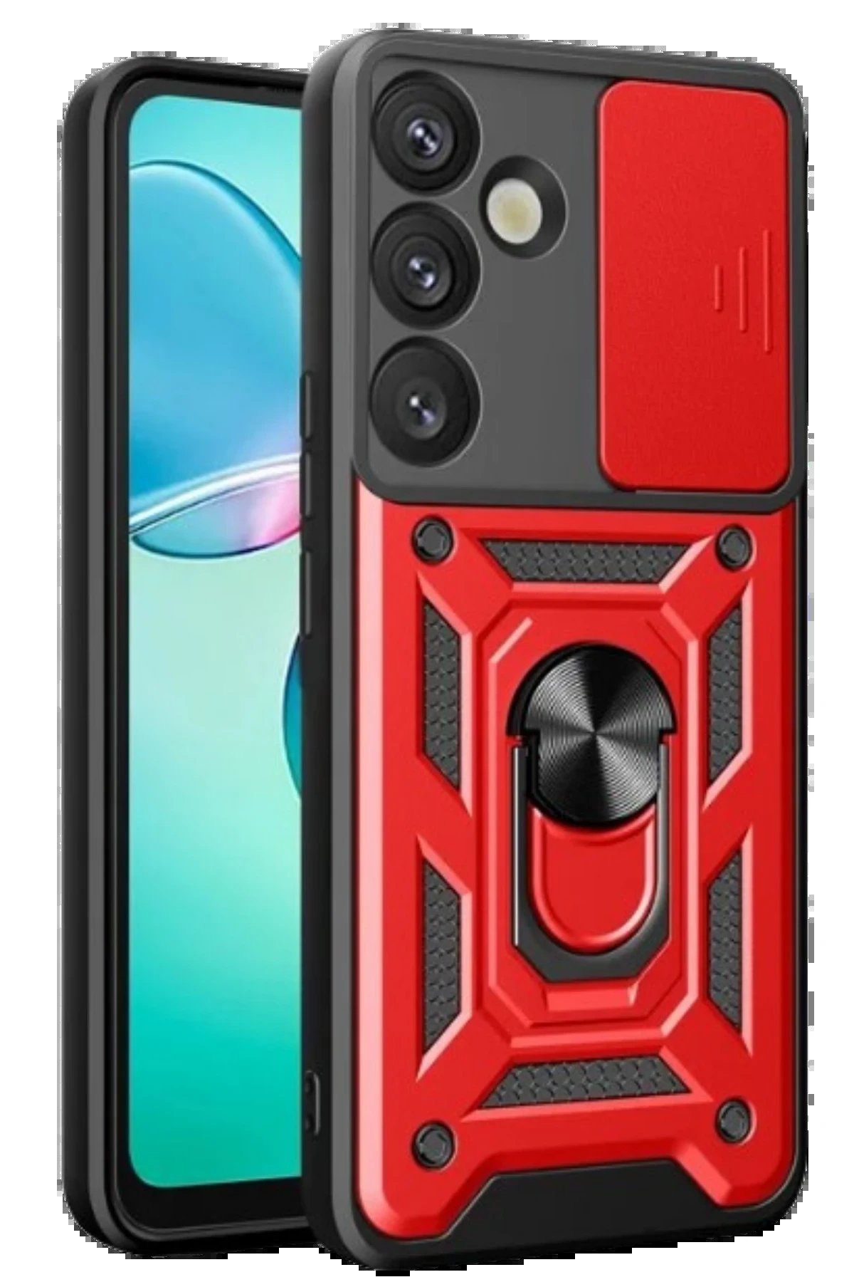 Newface Samsung Galaxy S25 Plus Kılıf Pars Lens Yüzüklü Silikon - Kırmızı