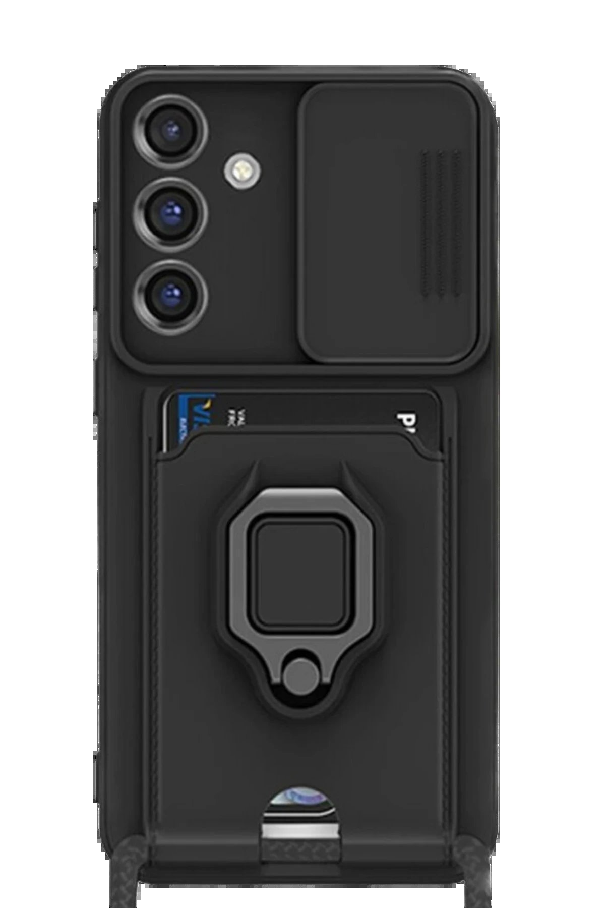 Newface Samsung Galaxy S25 Plus Kılıf Zuma Kartvizitli Yüzüklü Silikon - Siyah