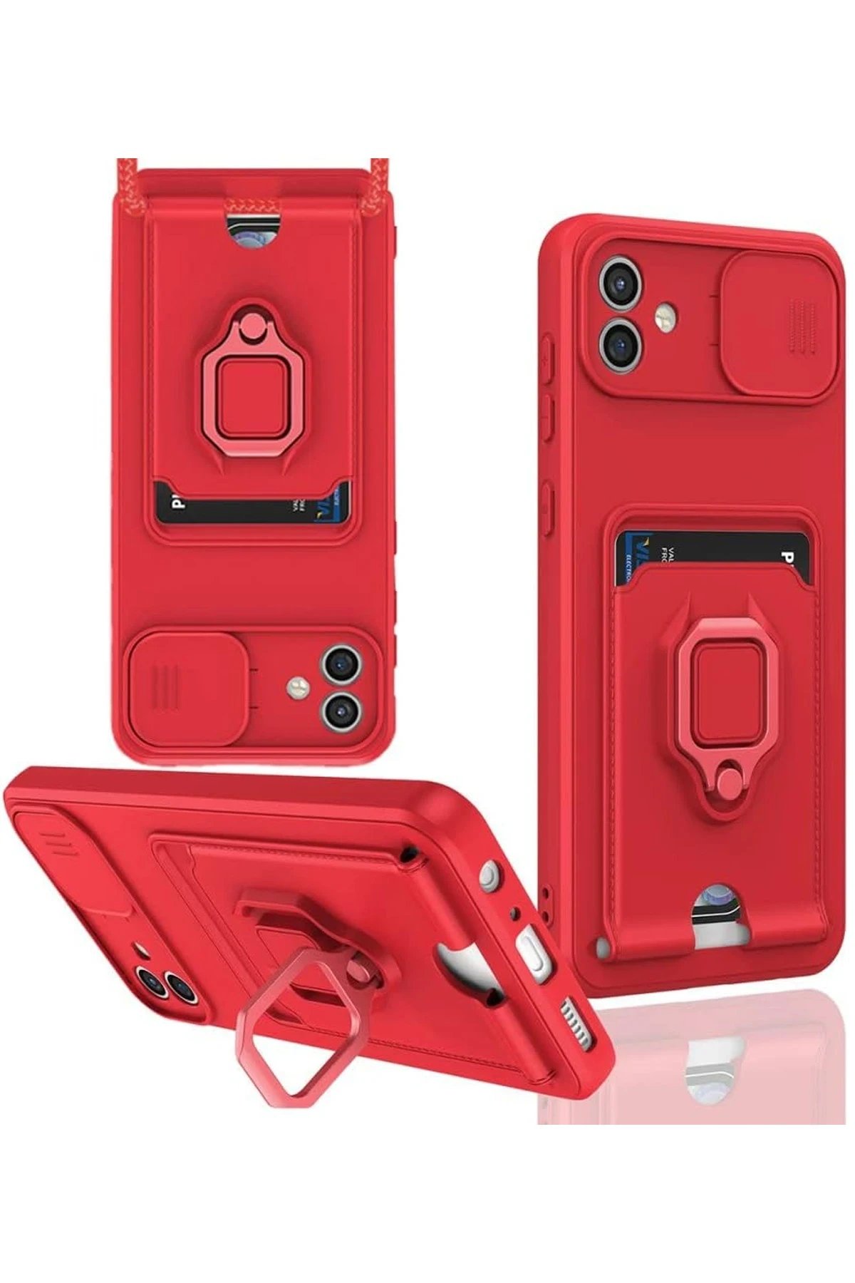 Newface Samsung Galaxy A06 Kılıf Zuma Kartvizitli Yüzüklü Silikon - Kırmızı