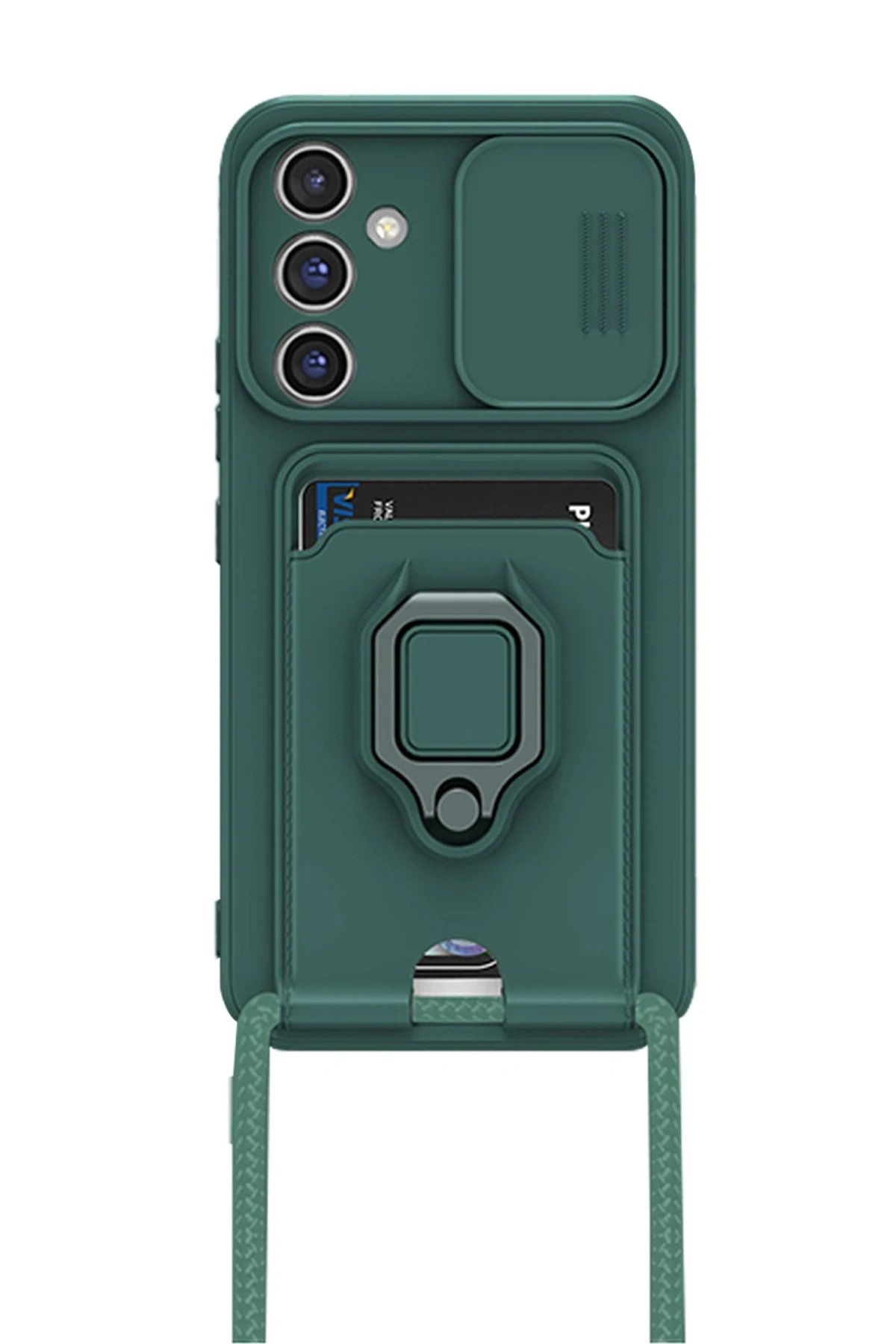 Newface Samsung Galaxy A56 Kılıf Zuma Kartvizitli Yüzüklü Silikon - Yeşil