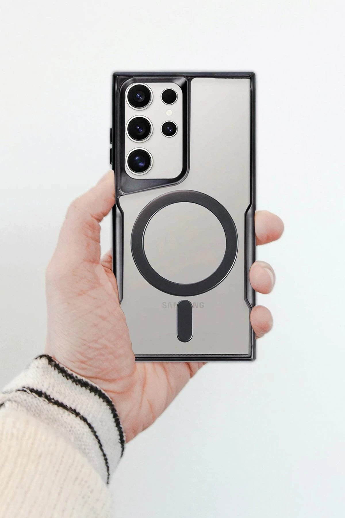 Newface Samsung Galaxy S23 Ultra Kılıf Boyi Magsafe Silikon Kapak - Gümüş