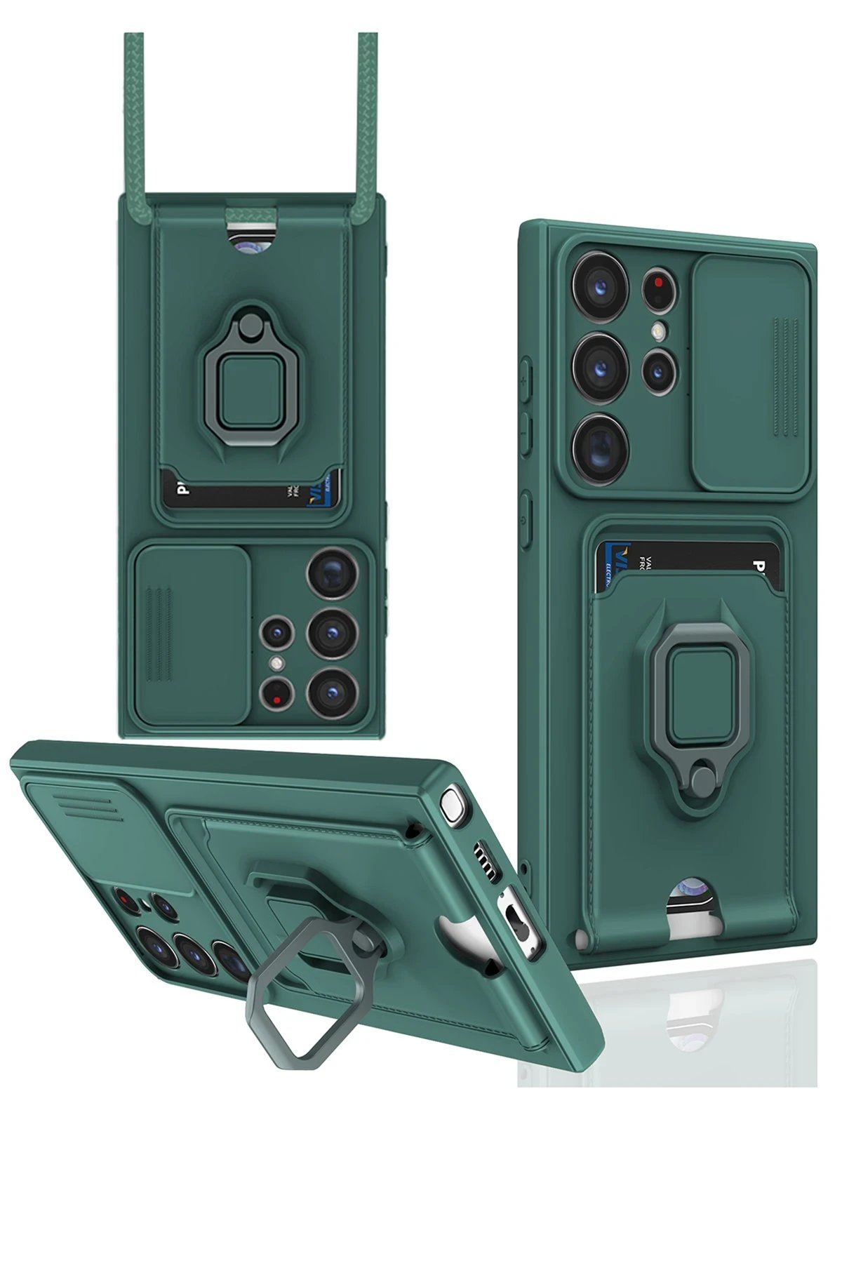 Newface Samsung Galaxy S23 Ultra Kılıf Zuma Kartvizitli Yüzüklü Silikon - Yeşil