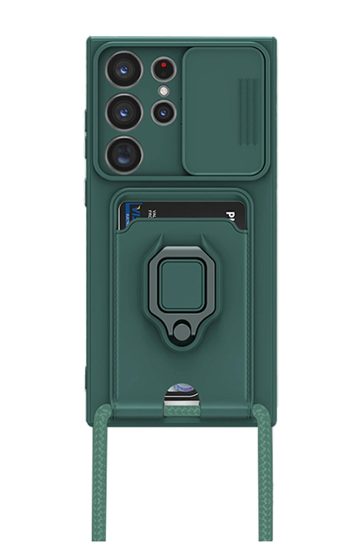 Newface Samsung Galaxy S23 Ultra Kılıf Zuma Kartvizitli Yüzüklü Silikon - Yeşil