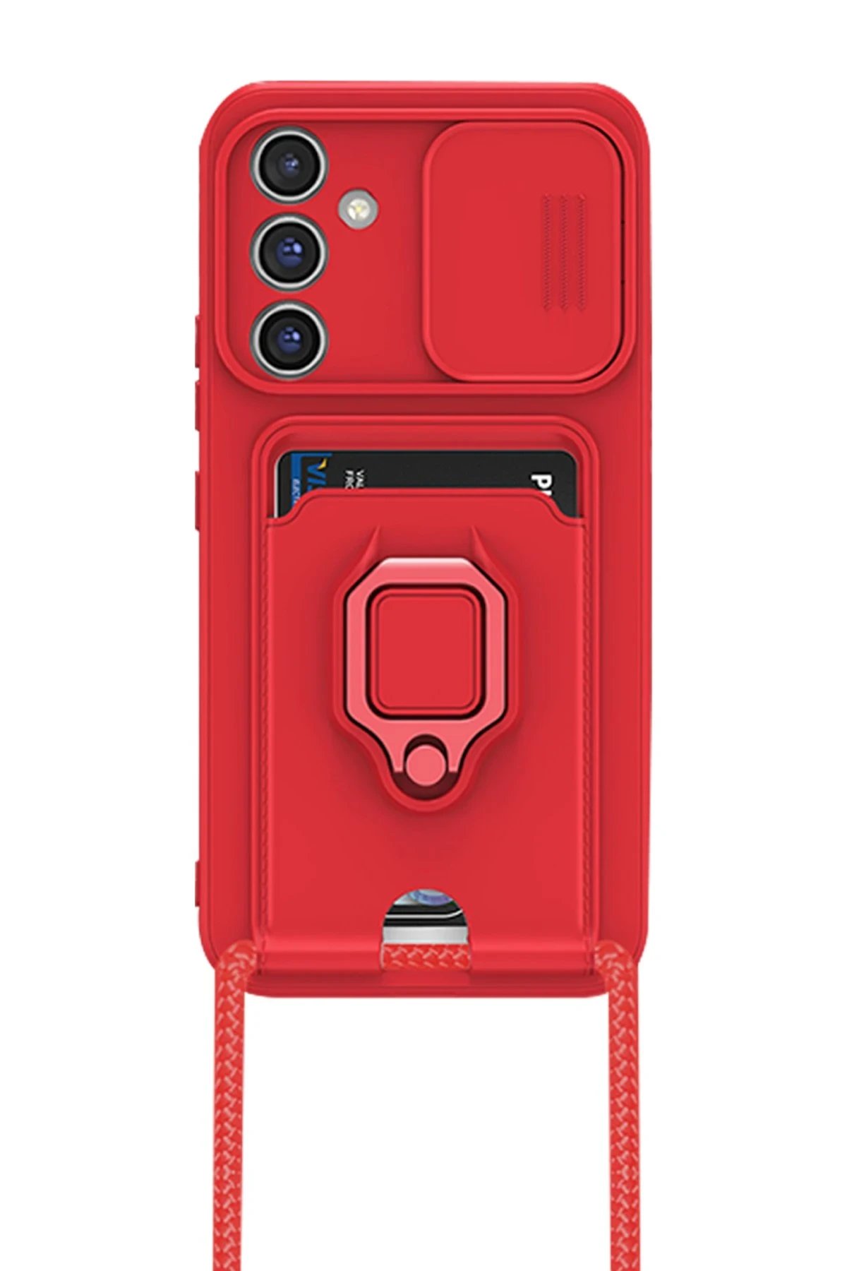 Newface Samsung Galaxy A15 4G Kılıf Zuma Kartvizitli Yüzüklü Silikon - Kırmızı