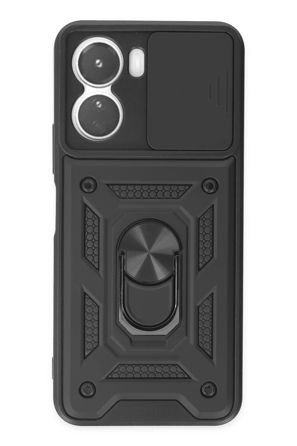 Newface Vivo Y16 Kılıf Pars Lens Yüzüklü Silikon - Siyah