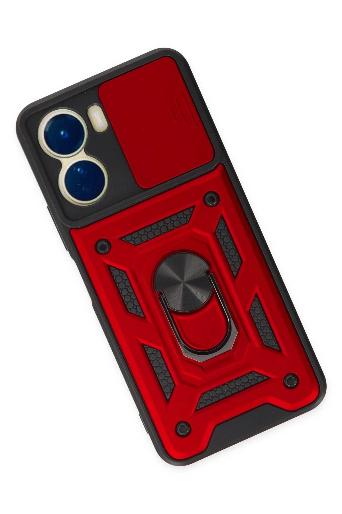 Newface Vivo Y16 Kılıf Pars Lens Yüzüklü Silikon - Kırmızı