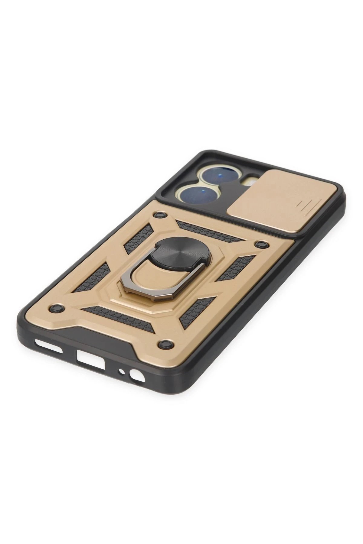 Newface Vivo Y16 Kılıf Pars Lens Yüzüklü Silikon - Gold