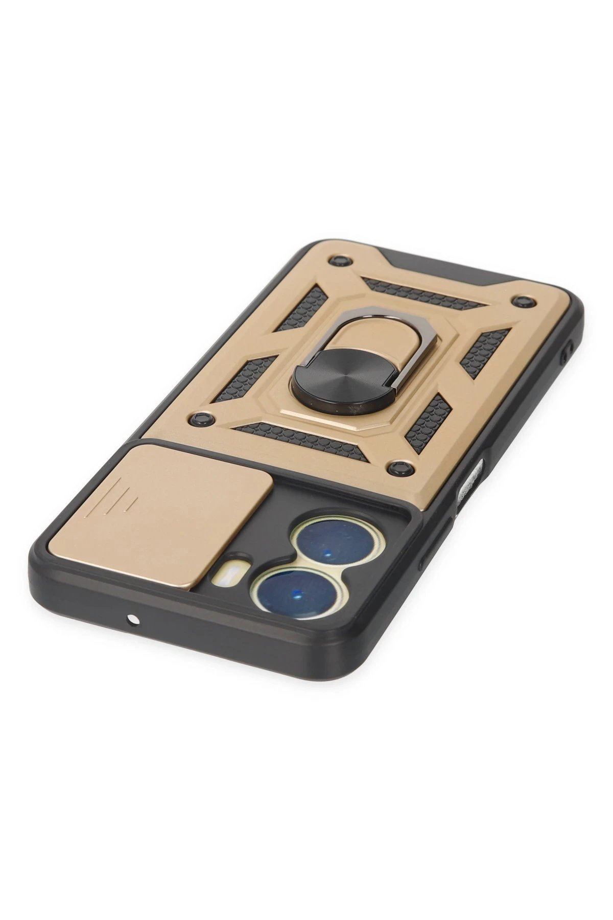 Newface Vivo Y16 Kılıf Pars Lens Yüzüklü Silikon - Gold