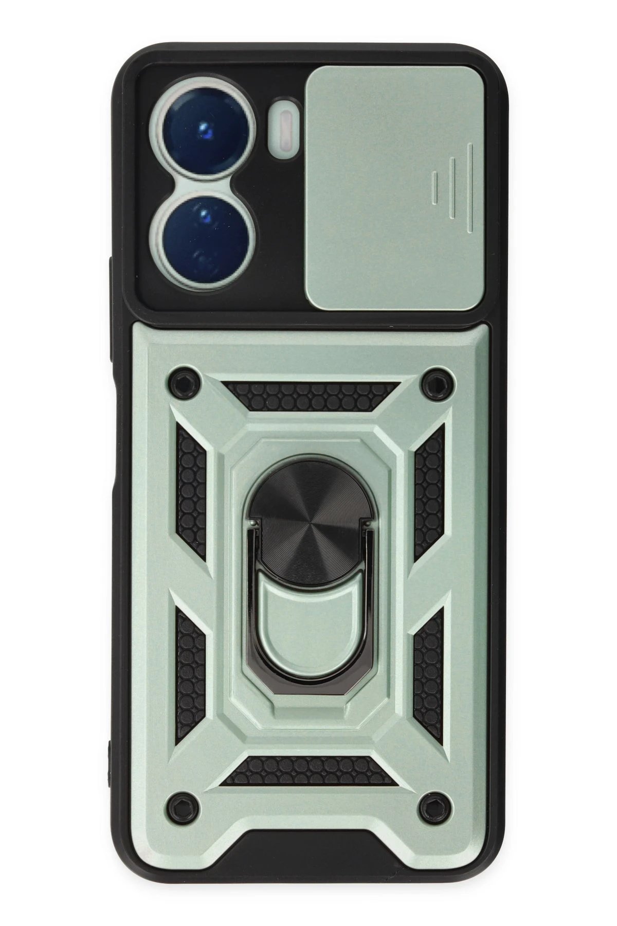 Newface Vivo Y16 Kılıf Pars Lens Yüzüklü Silikon - Yeşil