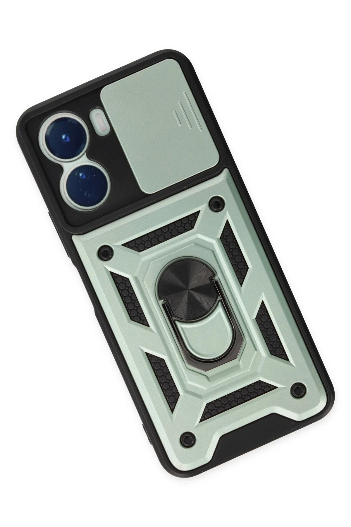 Newface Vivo Y16 Kılıf Pars Lens Yüzüklü Silikon - Yeşil