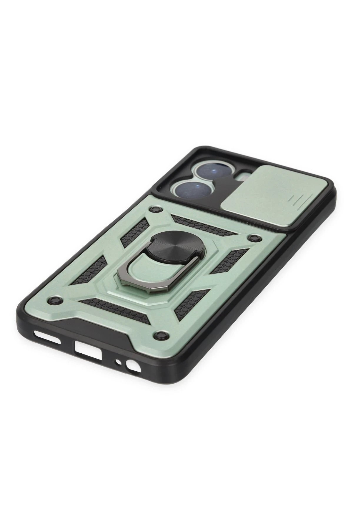 Newface Vivo Y16 Kılıf Pars Lens Yüzüklü Silikon - Yeşil