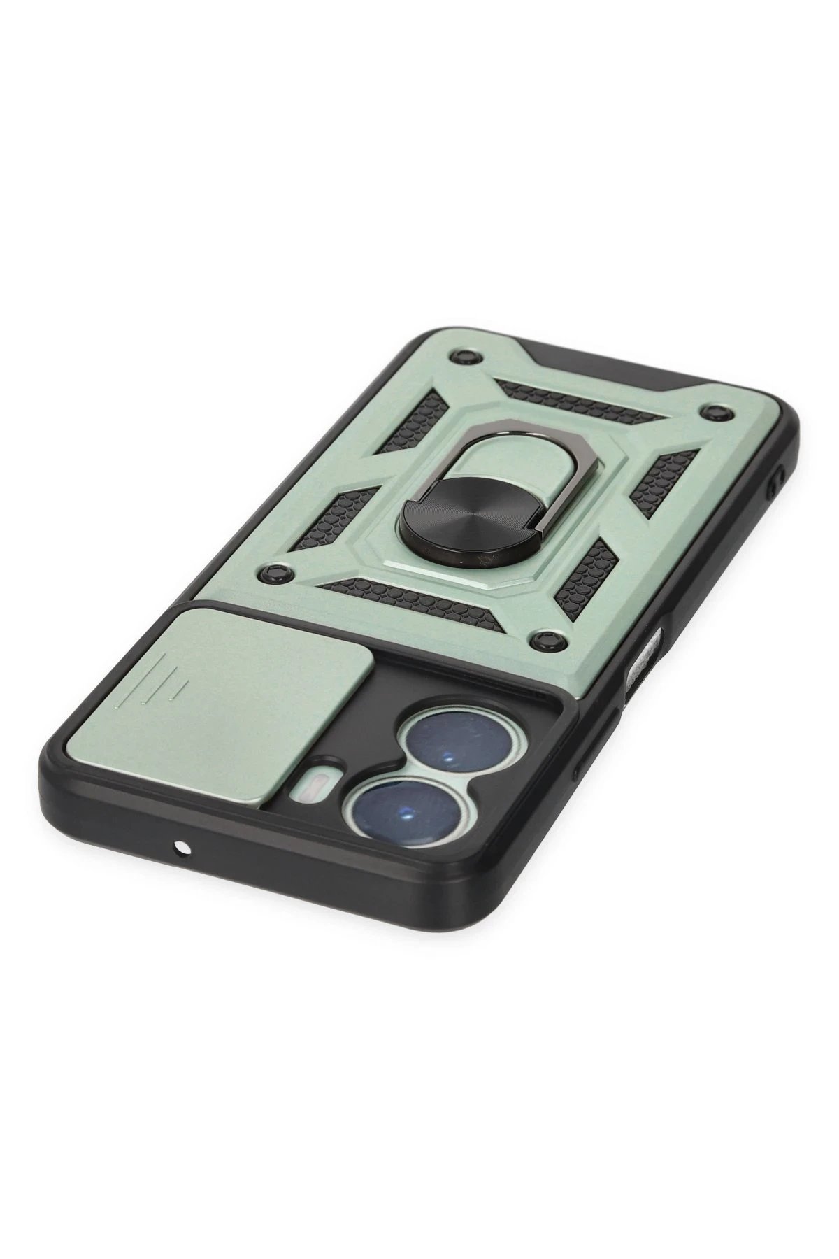 Newface Vivo Y16 Kılıf Pars Lens Yüzüklü Silikon - Yeşil