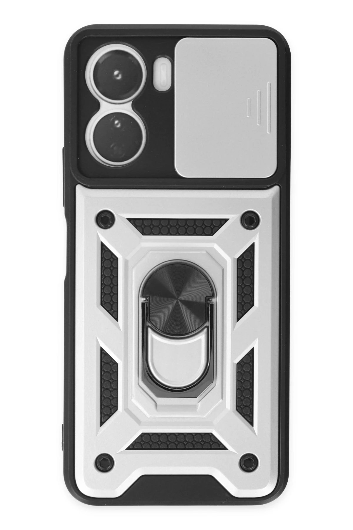 Newface Vivo Y16 Kılıf Pars Lens Yüzüklü Silikon - Gümüş