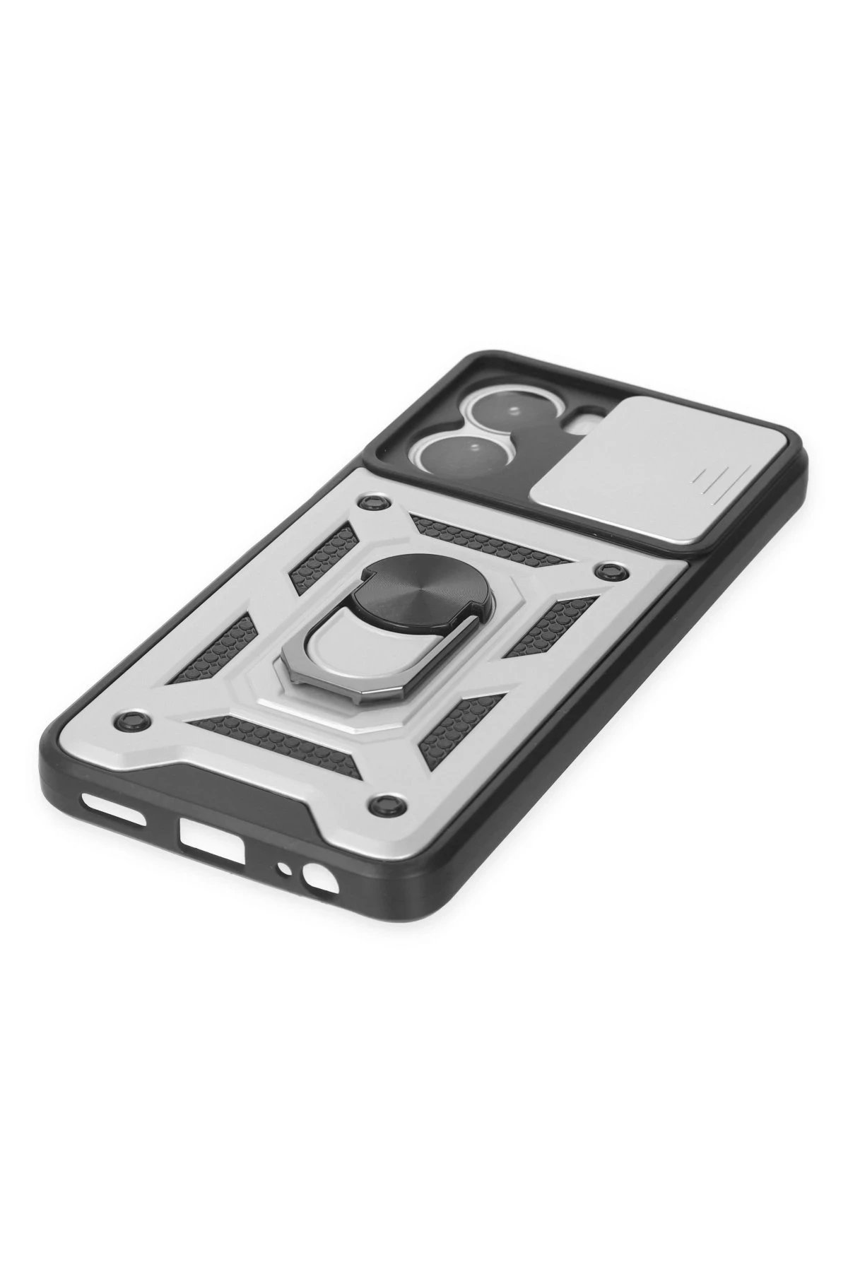 Newface Vivo Y16 Kılıf Pars Lens Yüzüklü Silikon - Gümüş