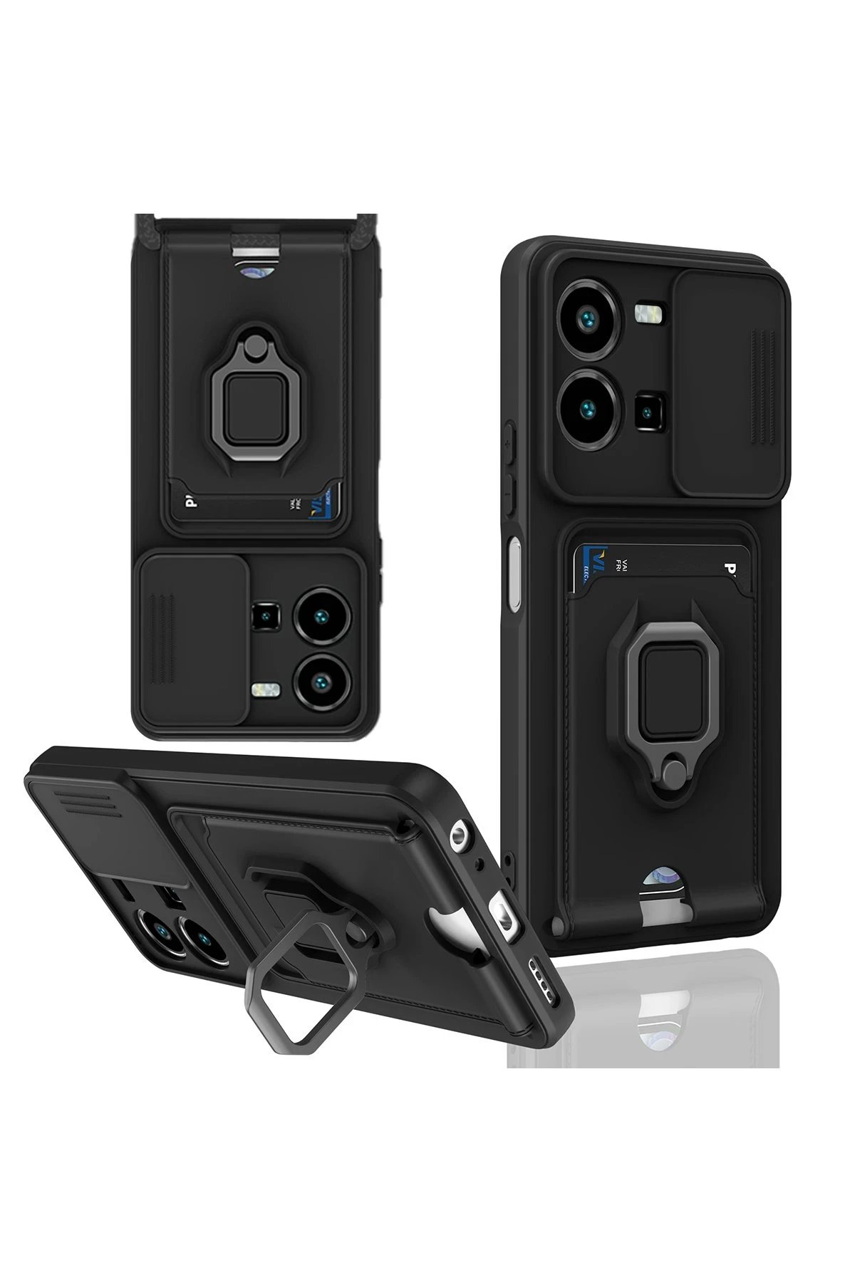 Newface Vivo Y35 Kılıf Zuma Kartvizitli Yüzüklü Silikon - Siyah