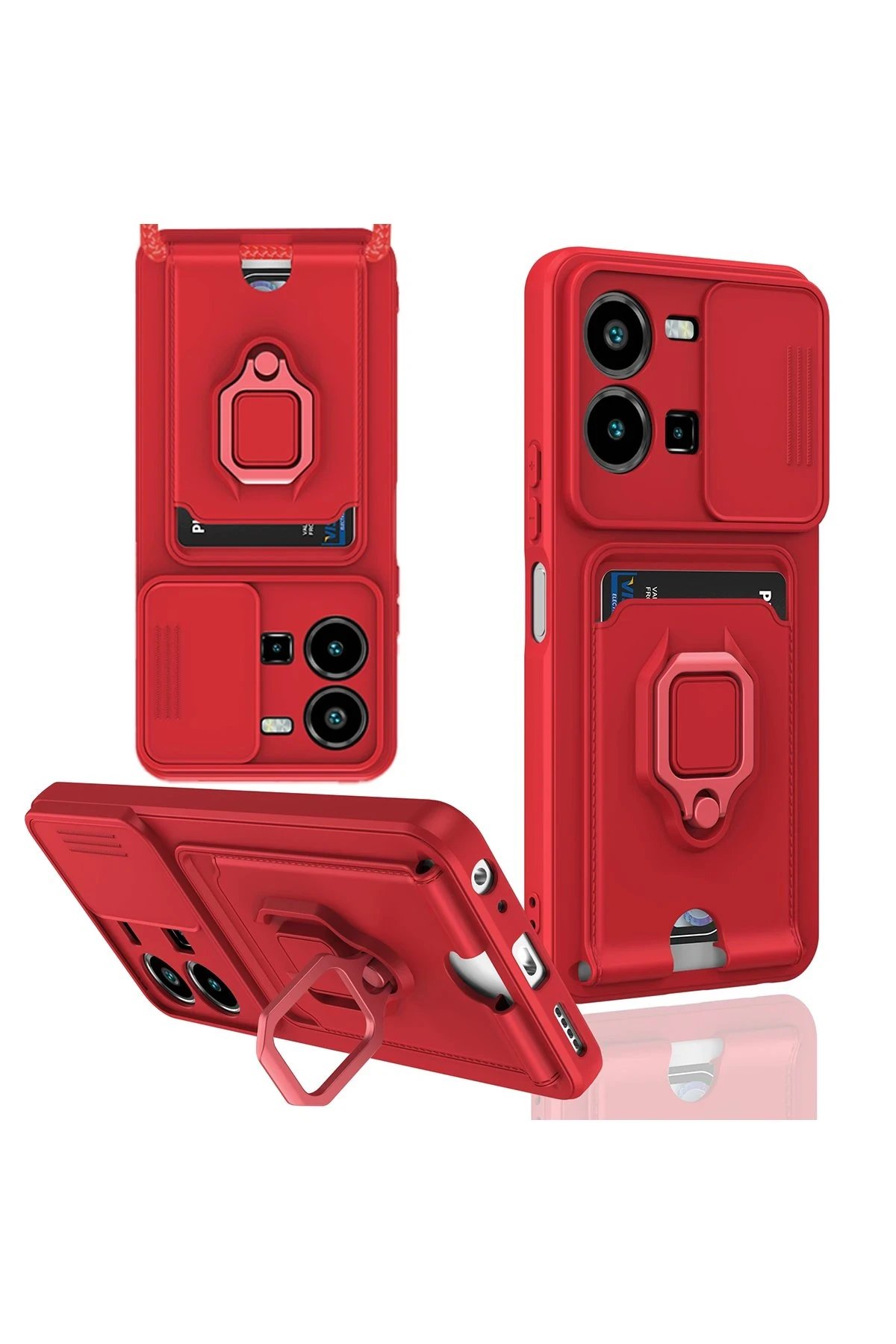 Newface Vivo Y35 Kılıf Zuma Kartvizitli Yüzüklü Silikon - Kırmızı