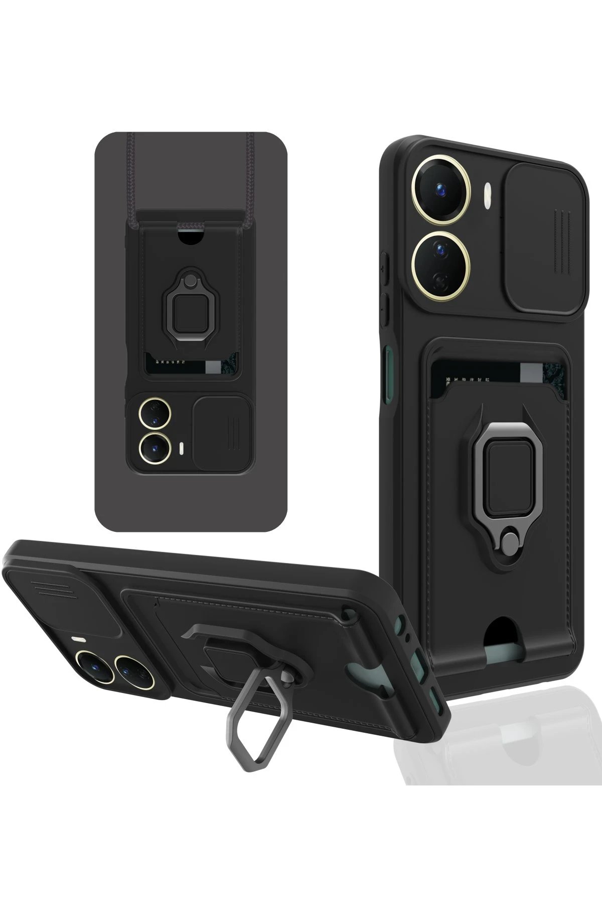 Newface Vivo Y16 Kılıf Zuma Kartvizitli Yüzüklü Silikon - Siyah