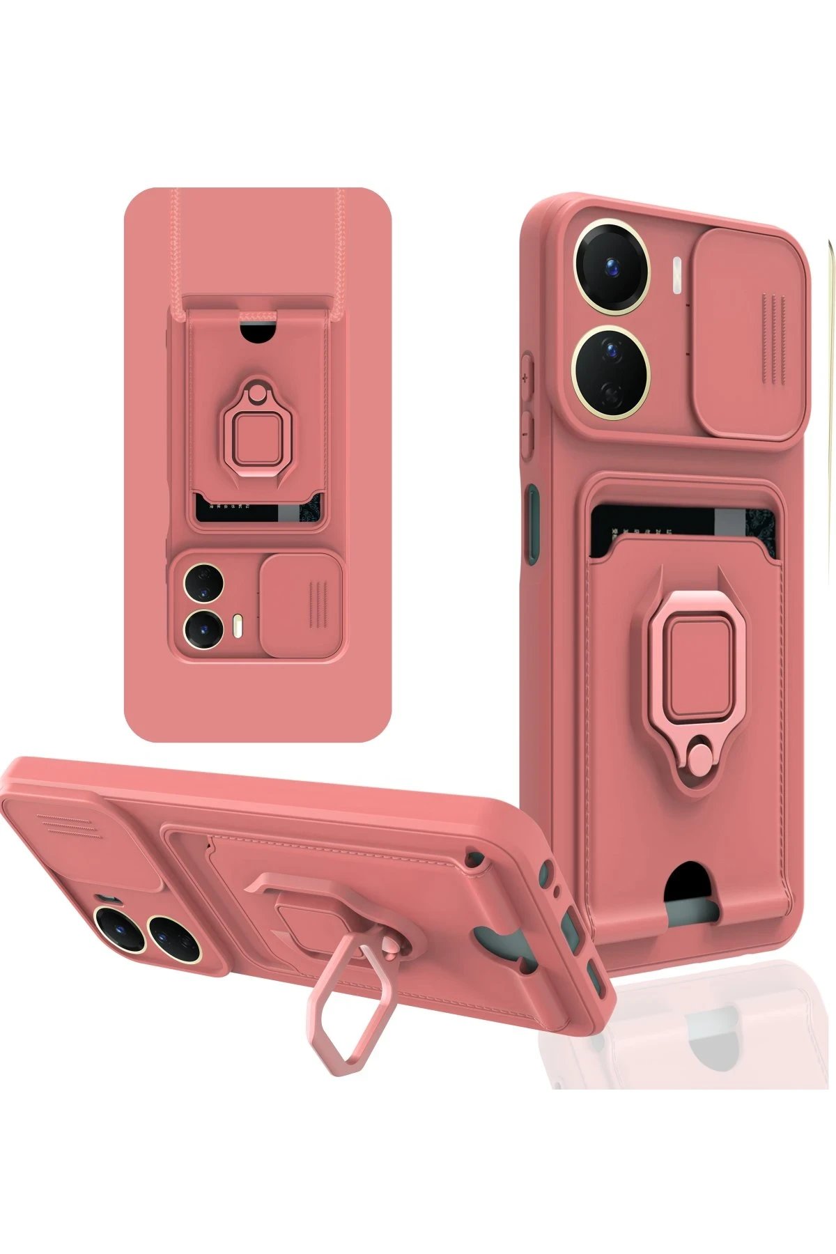 Newface Vivo Y16 Kılıf Zuma Kartvizitli Yüzüklü Silikon - Pembe