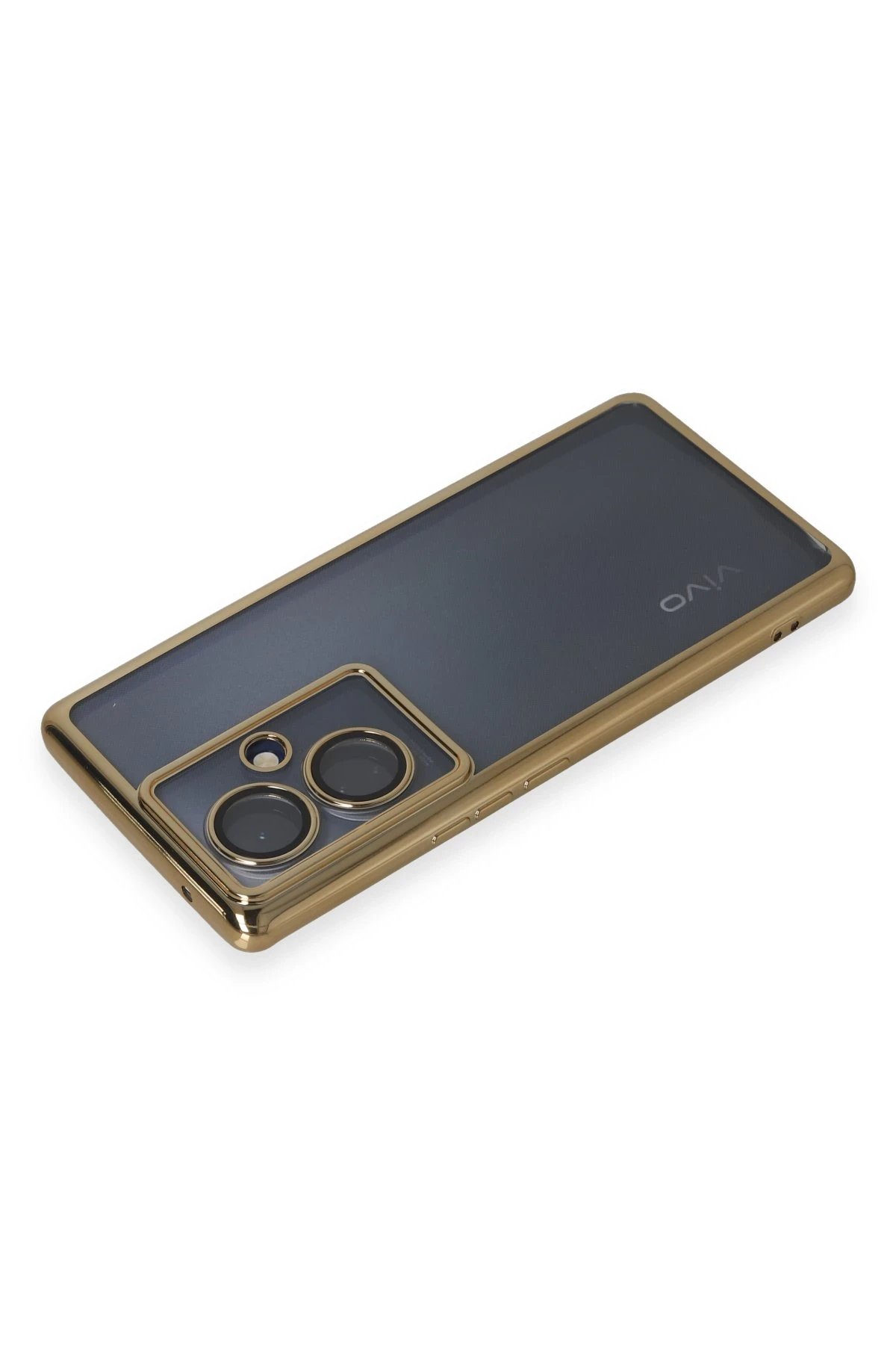 Newface Vivo V29 Lite Kılıf Razer Lensli Silikon - Gold