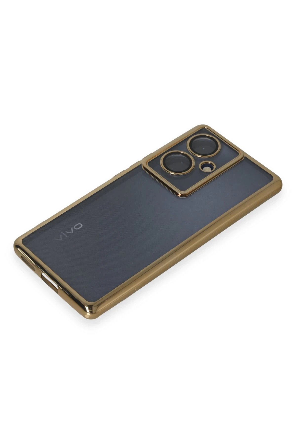 Newface Vivo V29 Lite Kılıf Razer Lensli Silikon - Gold