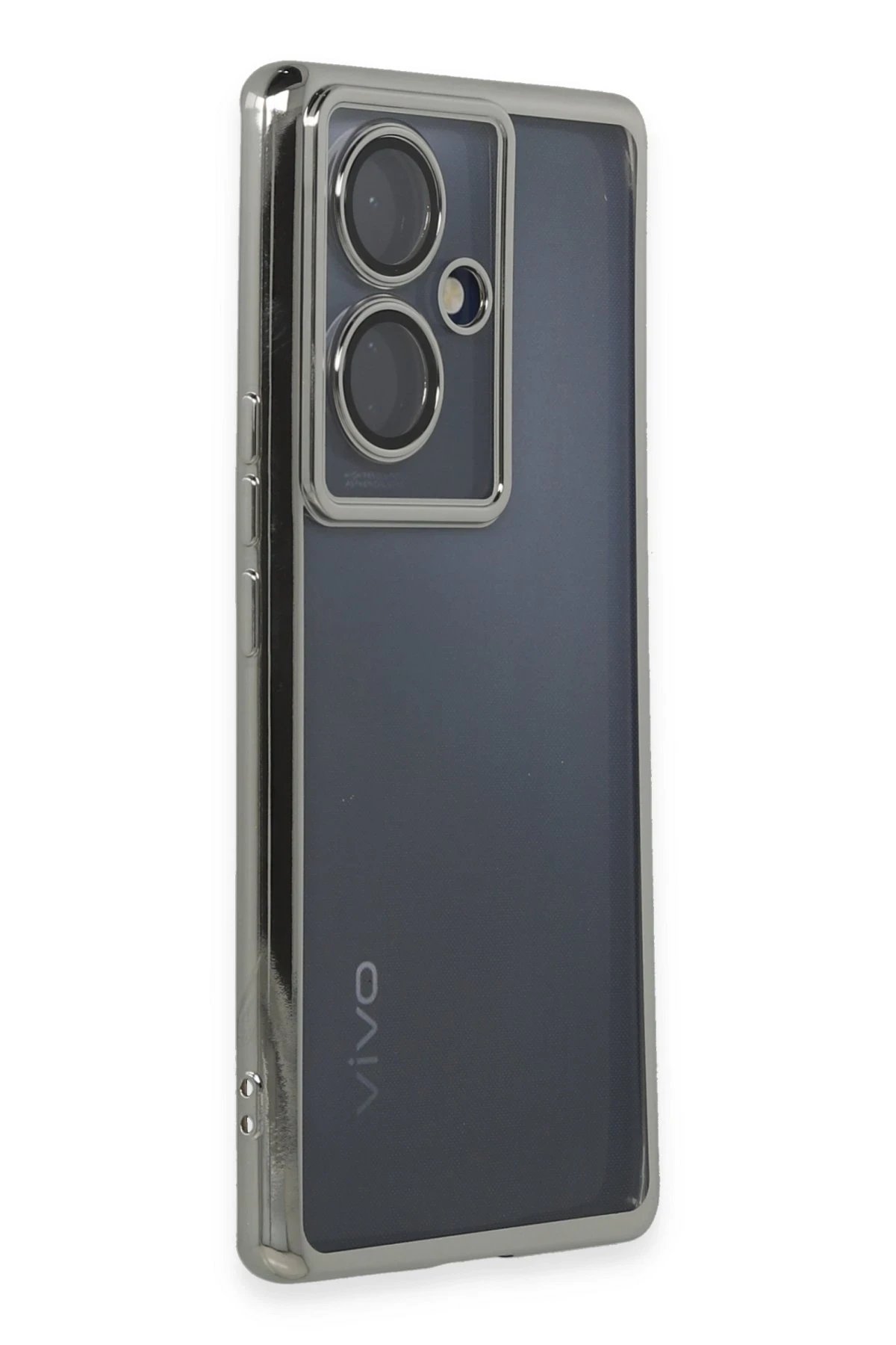 Newface Vivo V29 Lite Kılıf Razer Lensli Silikon - Gümüş