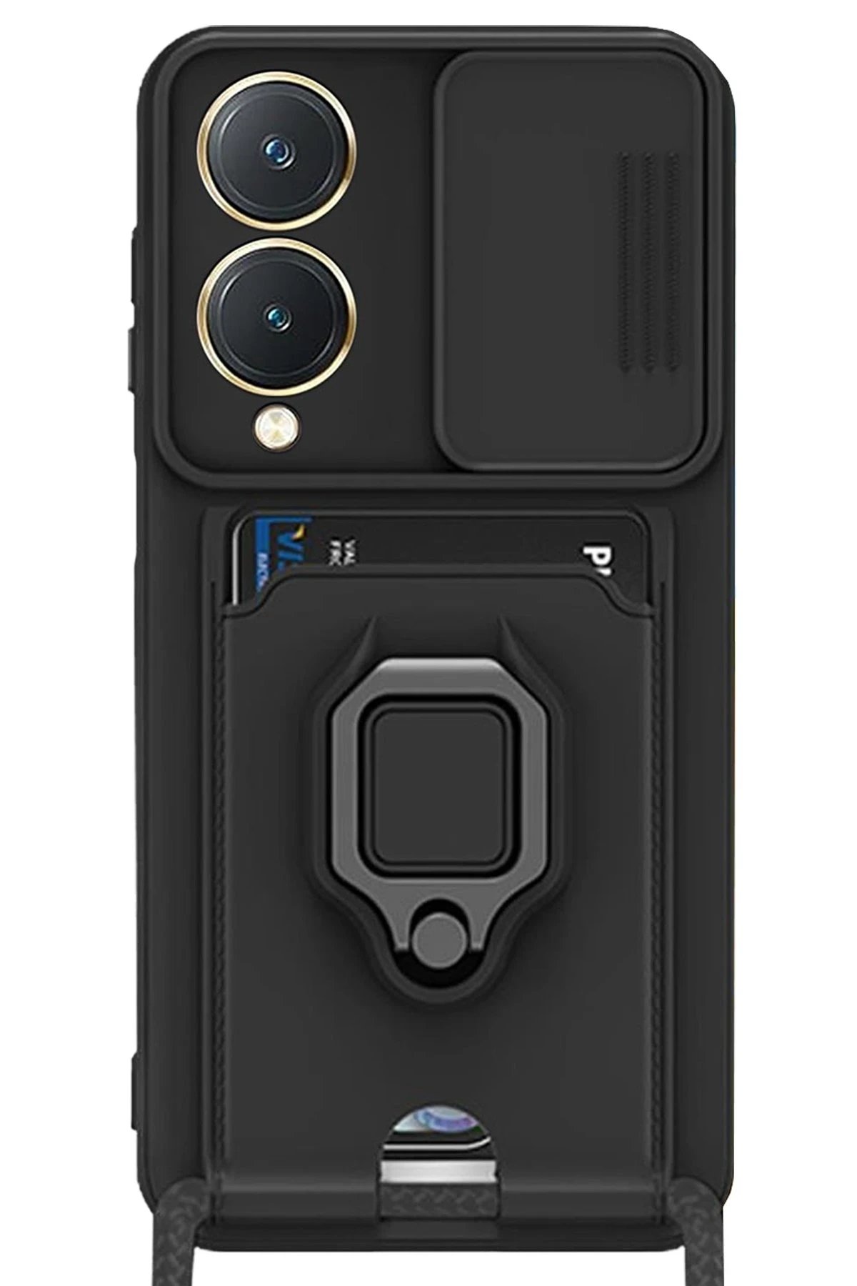 Newface Vivo Y17S Kılıf Zuma Kartvizitli Yüzüklü Silikon - Siyah