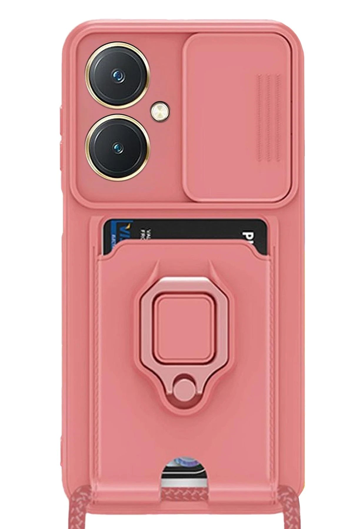 Newface Vivo Y27 Kılıf Zuma Kartvizitli Yüzüklü Silikon - Pembe