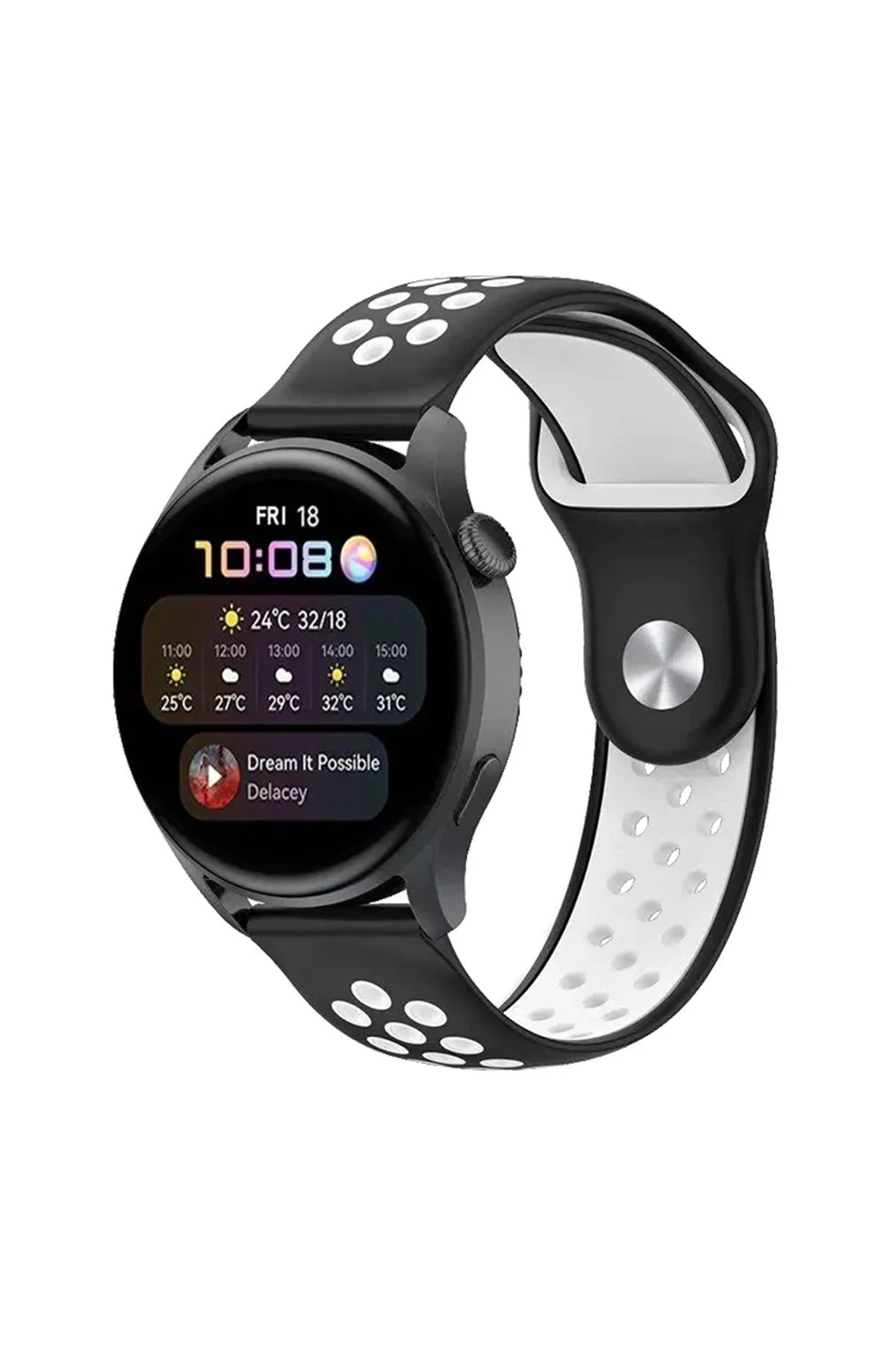 Newface Watch 20mm Spor Delikli Kordon - Siyah-Beyaz