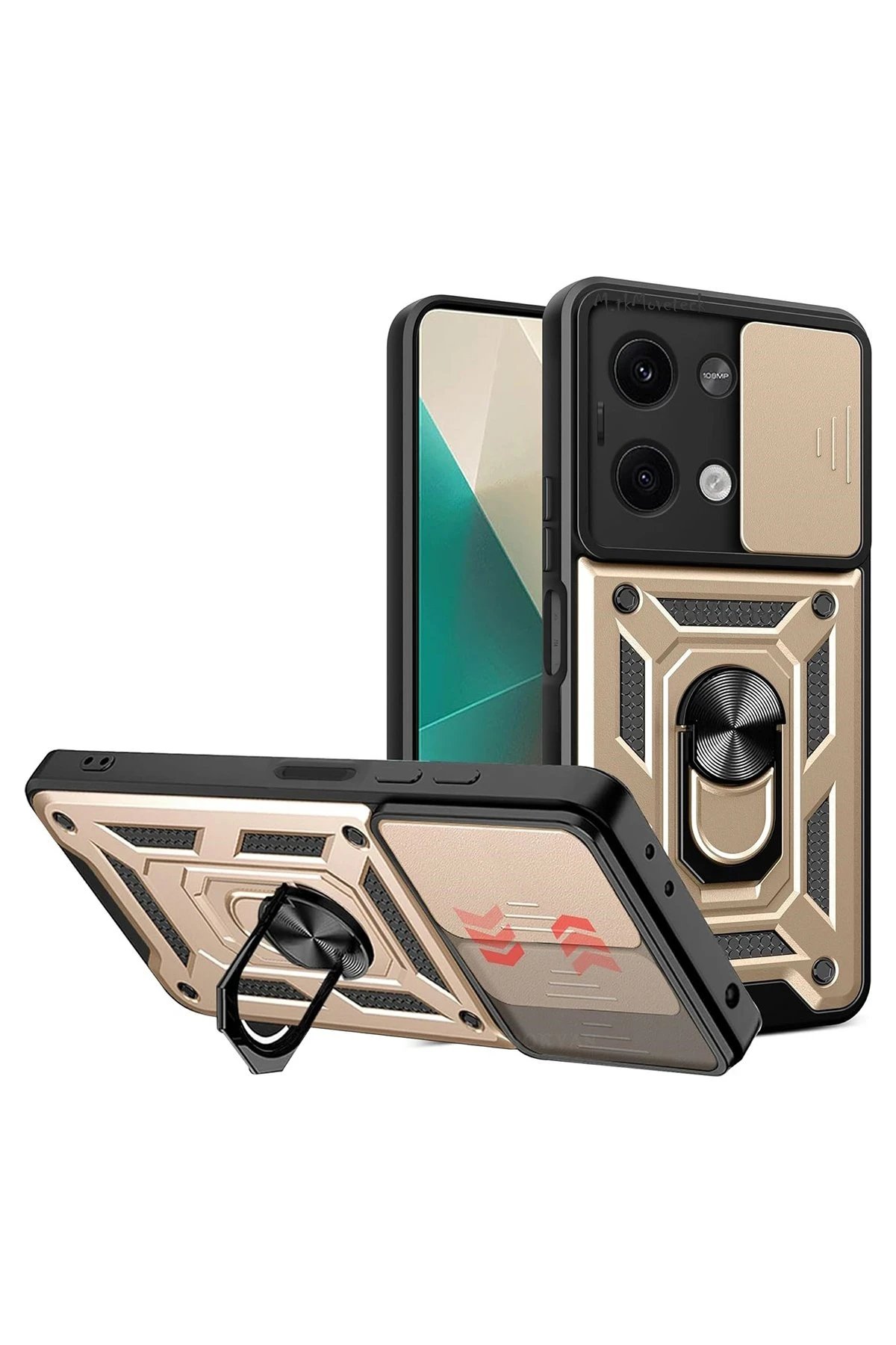 Newface Xiaomi Poco X6 Kılıf Pars Lens Yüzüklü Silikon - Gold