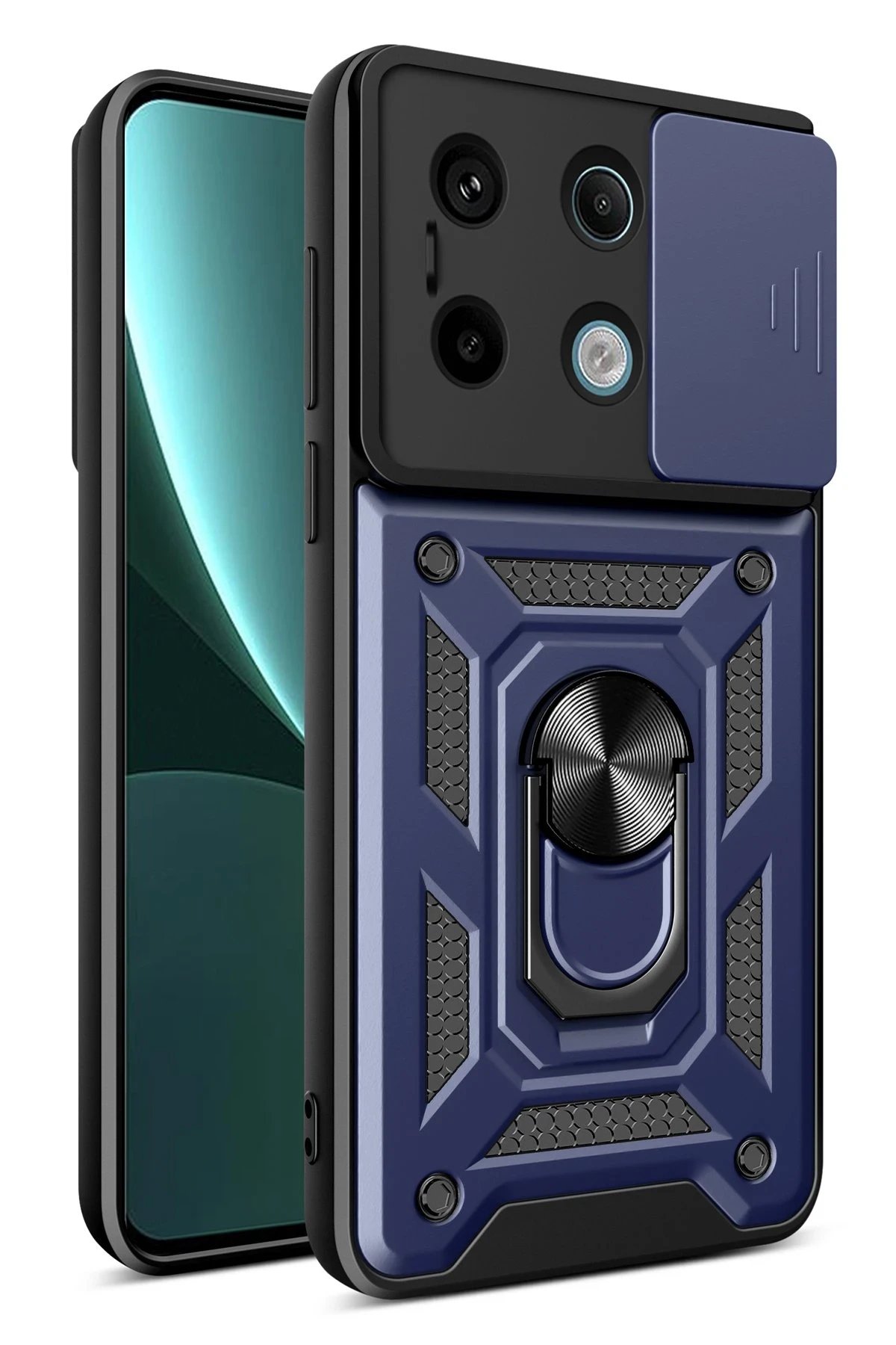 Newface Xiaomi Poco X6 Pro Kılıf Pars Lens Yüzüklü Silikon - Lacivert