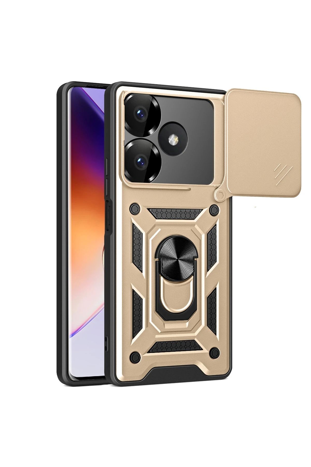 Newface Xiaomi Redmi 13 4G Kılıf Pars Lens Yüzüklü Silikon - Gold