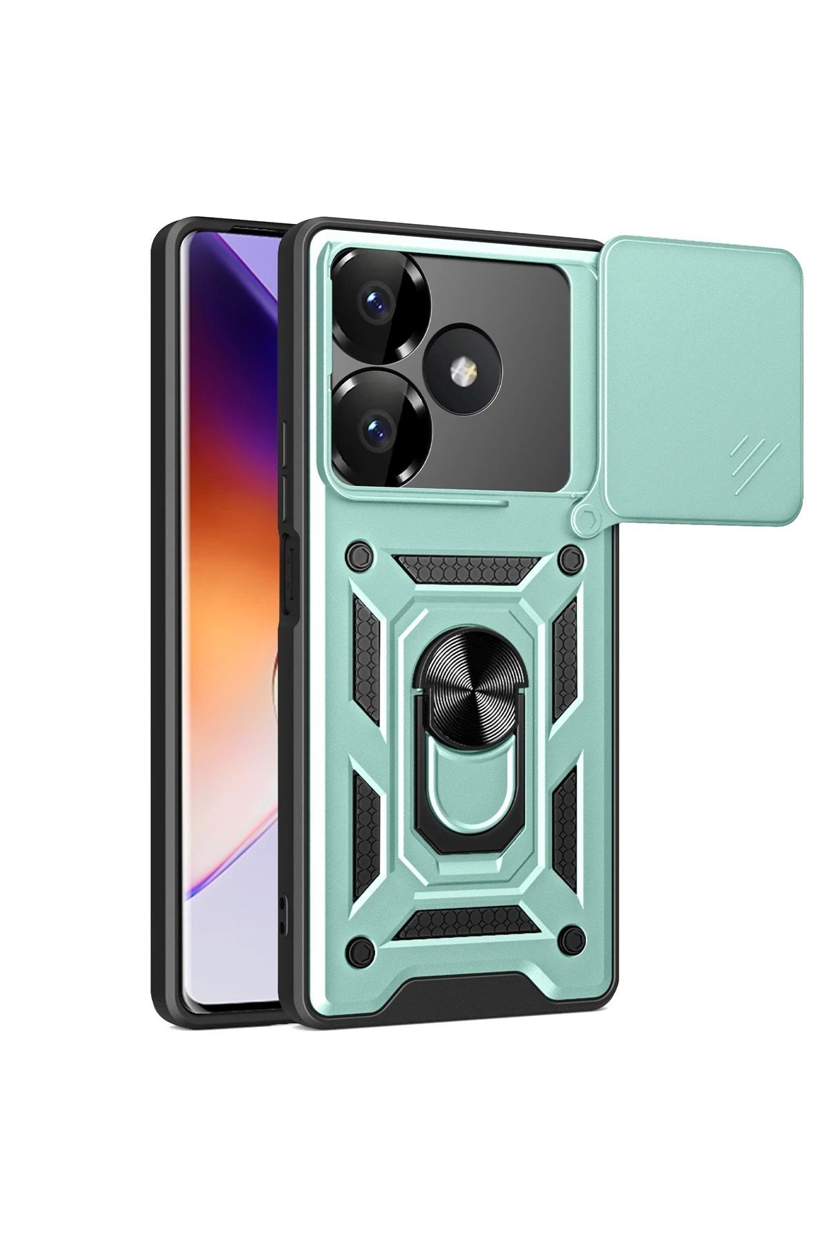 Newface Xiaomi Redmi 13 4G Kılıf Pars Lens Yüzüklü Silikon - Yeşil