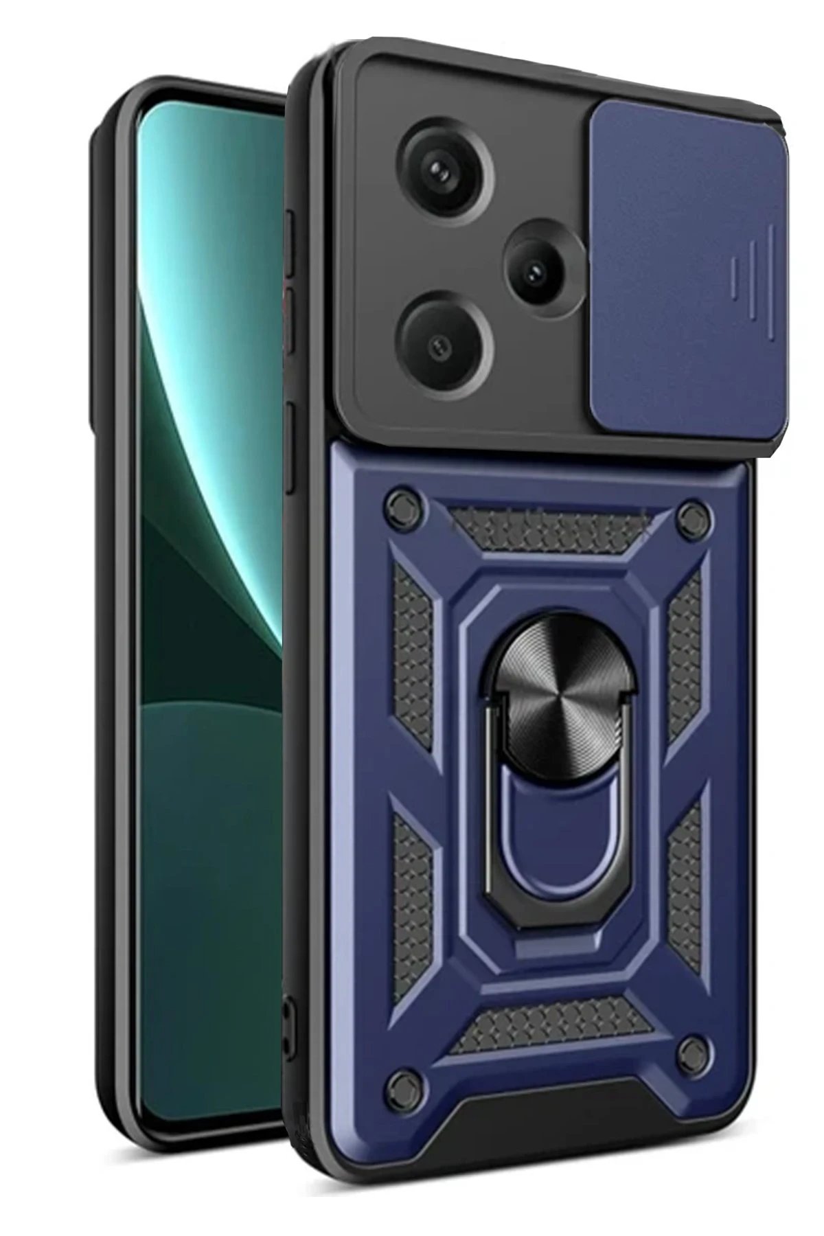 Newface Xiaomi Redmi Note 13 Pro Plus Kılıf Pars Lens Yüzüklü Silikon - Lacivert