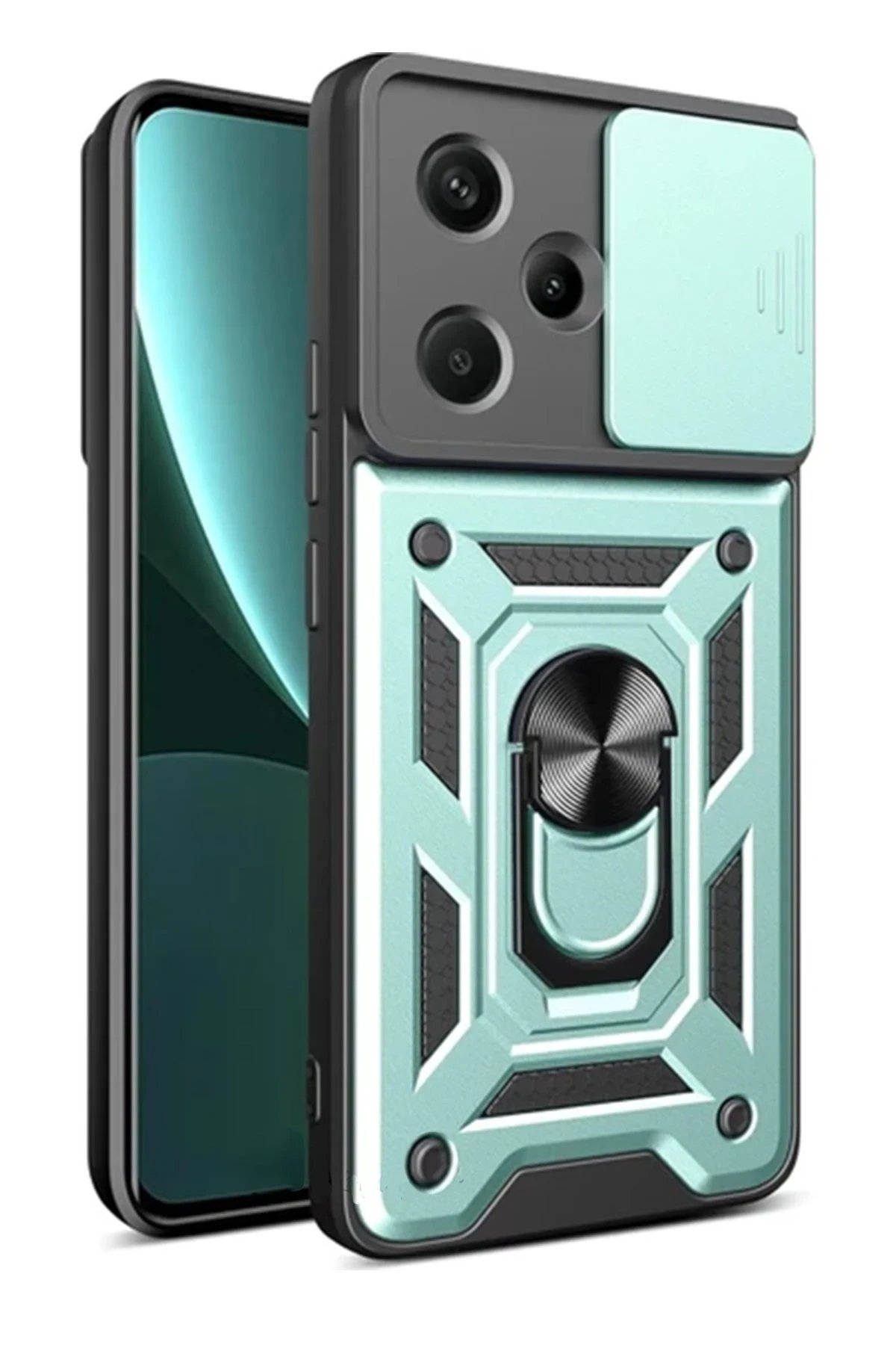 Newface Xiaomi Redmi Note 13 Pro Plus Kılıf Pars Lens Yüzüklü Silikon - Yeşil