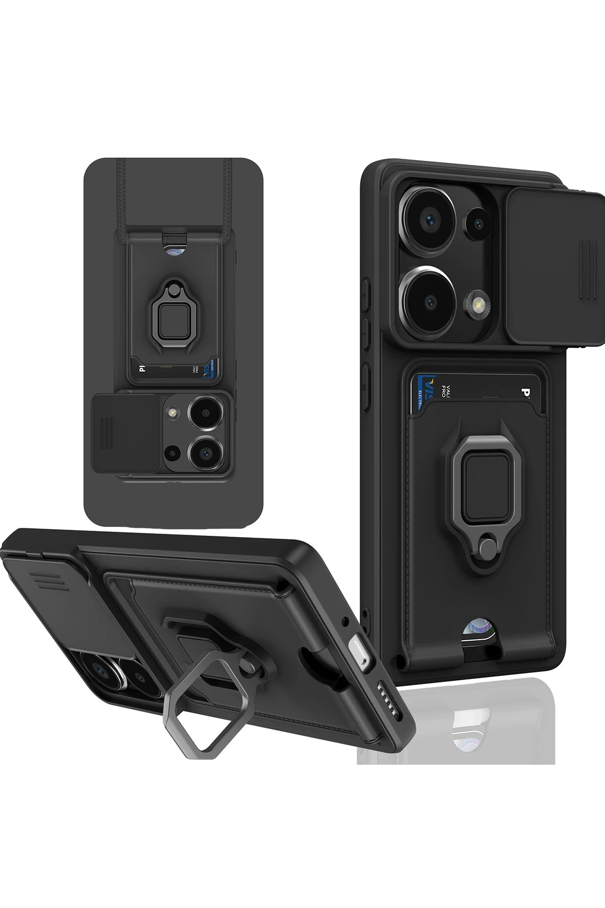 Newface Xiaomi Redmi Note 13 Pro 5G Kılıf Zuma Kartvizitli Yüzüklü Silikon - Siyah