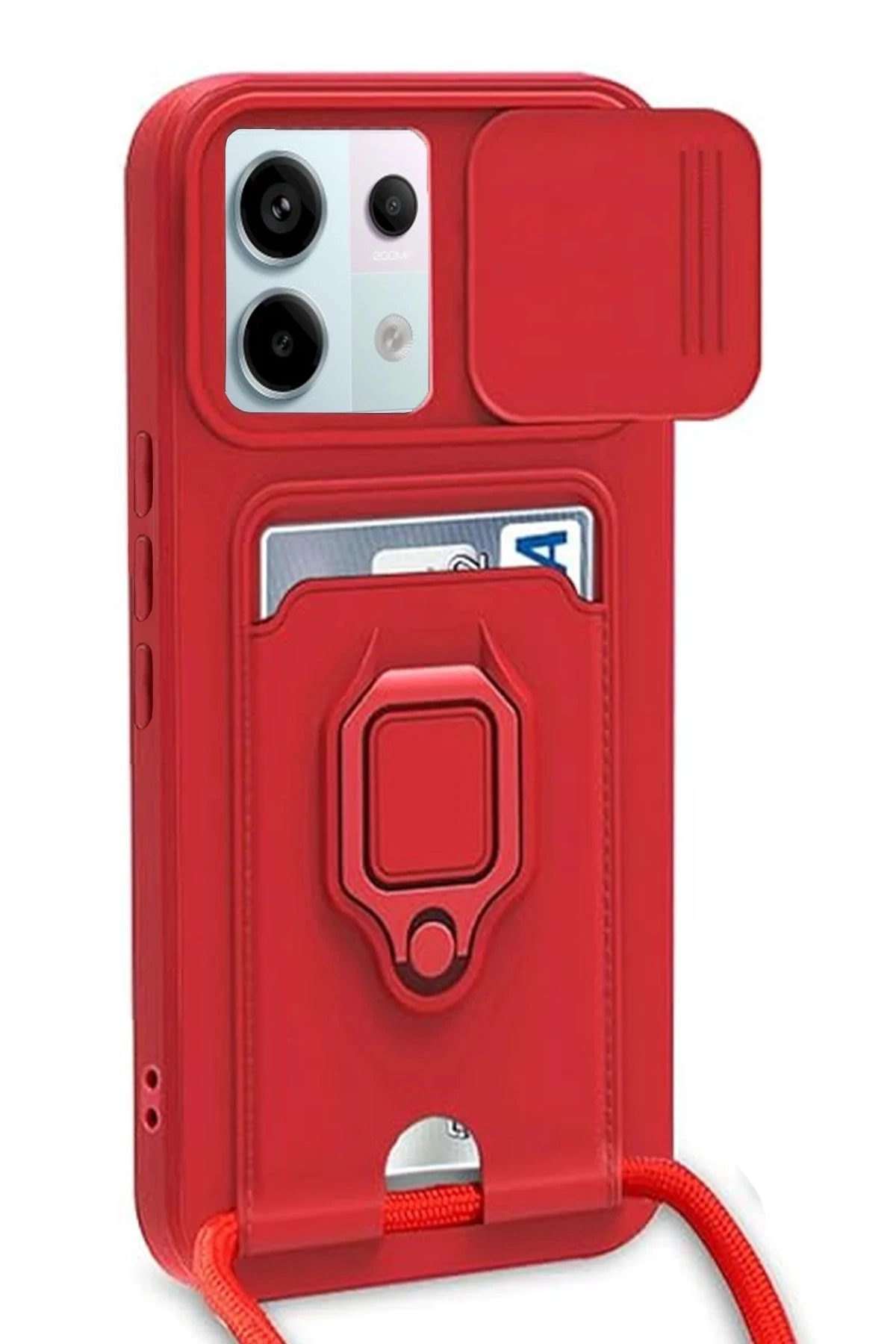 Newface Xiaomi Redmi Note 13 Pro 5G Kılıf Zuma Kartvizitli Yüzüklü Silikon - Kırmızı