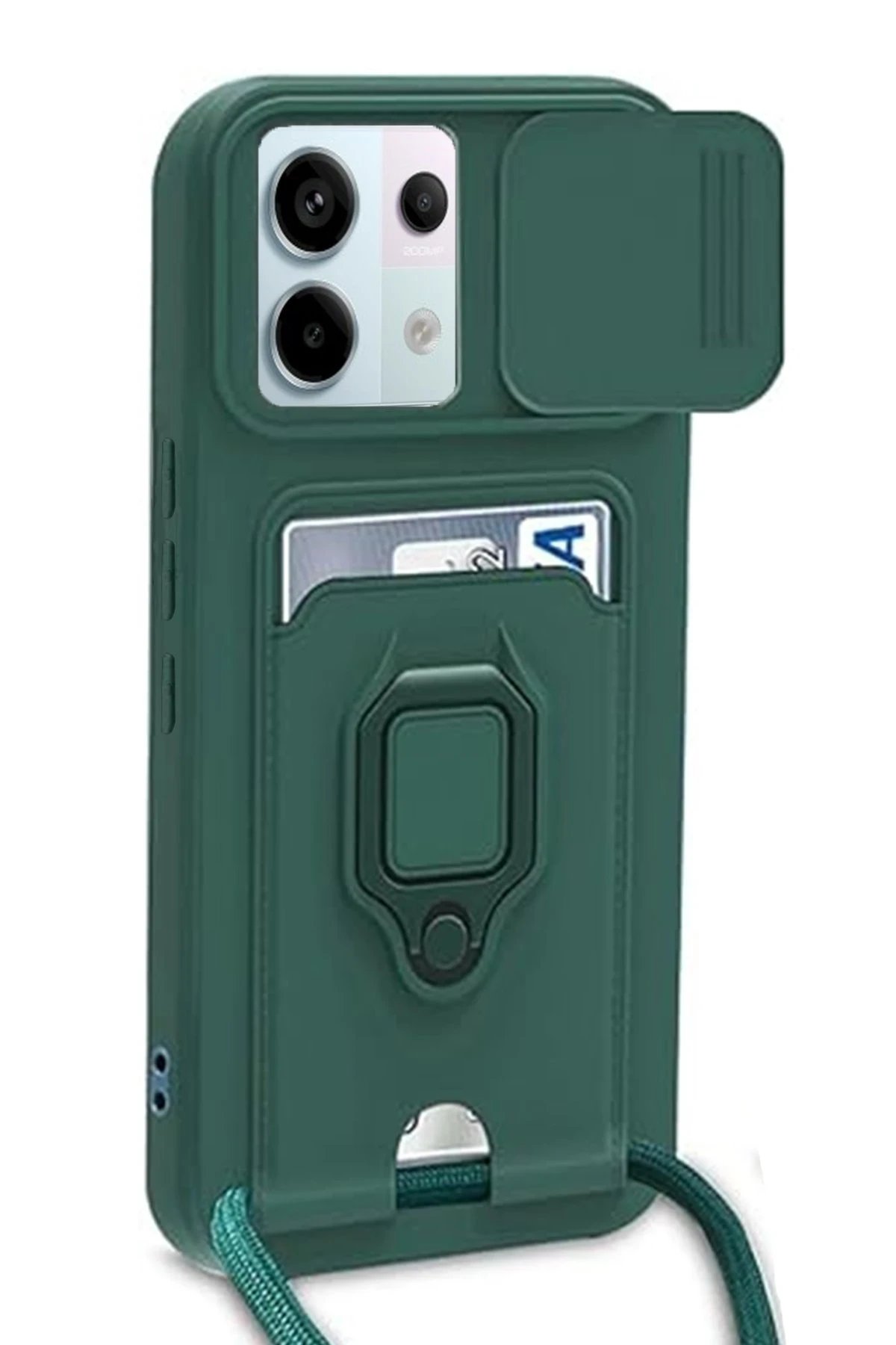 Newface Xiaomi Redmi Note 13 Pro 5G Kılıf Zuma Kartvizitli Yüzüklü Silikon - Yeşil