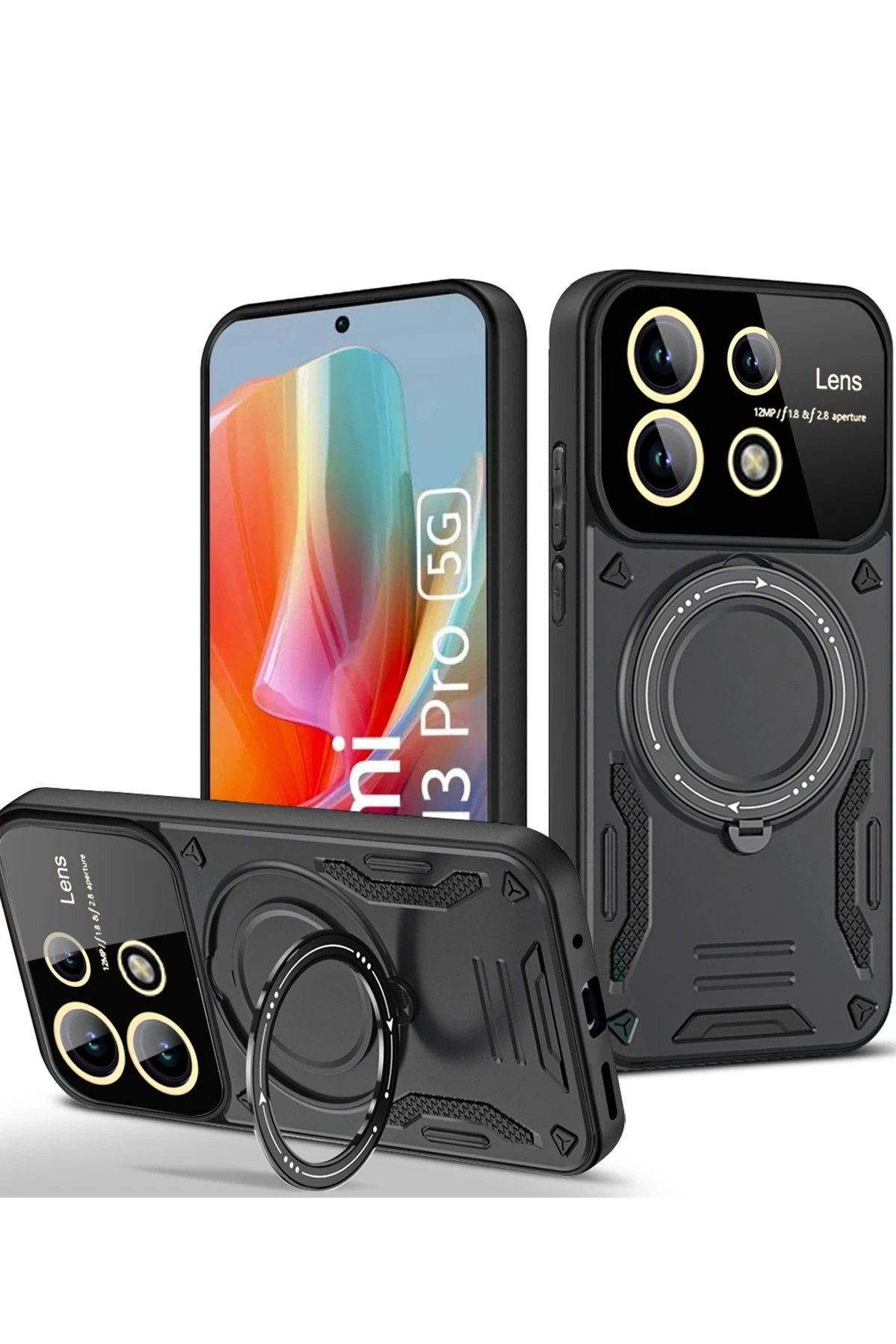 Newface Xiaomi Redmi Note 13 Pro 5G Kılıf Joy Lens Standlı Kapak - Siyah