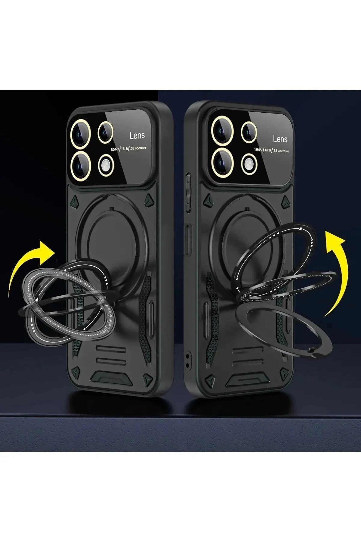 Newface Xiaomi Redmi 13 4G Kılıf Joy Lens Standlı Kapak - Koyu Yeşil