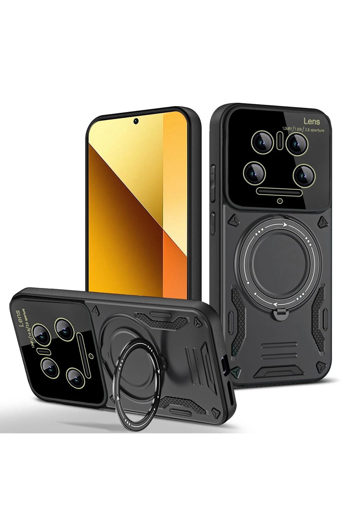 Newface Xiaomi Mi 14 Ultra Kılıf Joy Lens Standlı Kapak - Siyah