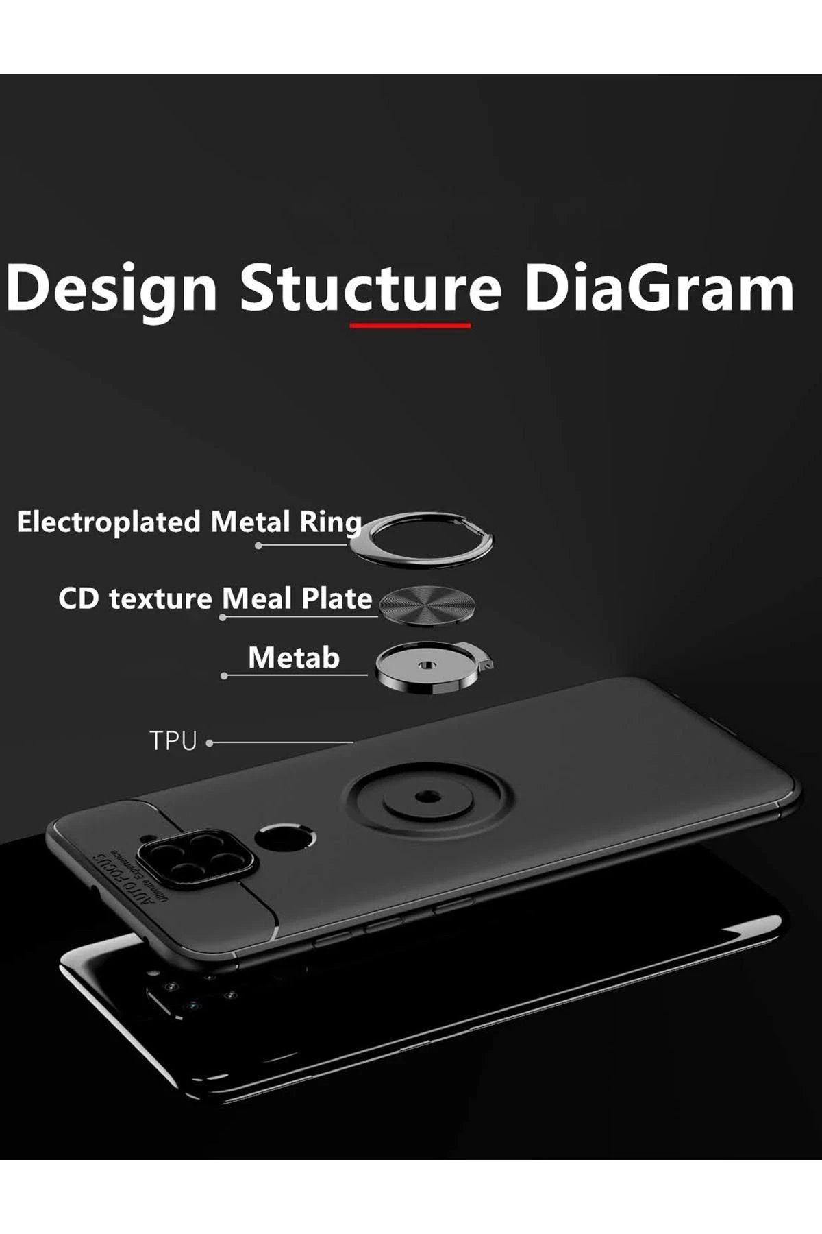 Newface Xiaomi Redmi Note 9 Kılıf Range Yüzüklü Silikon - Siyah-Kırmızı