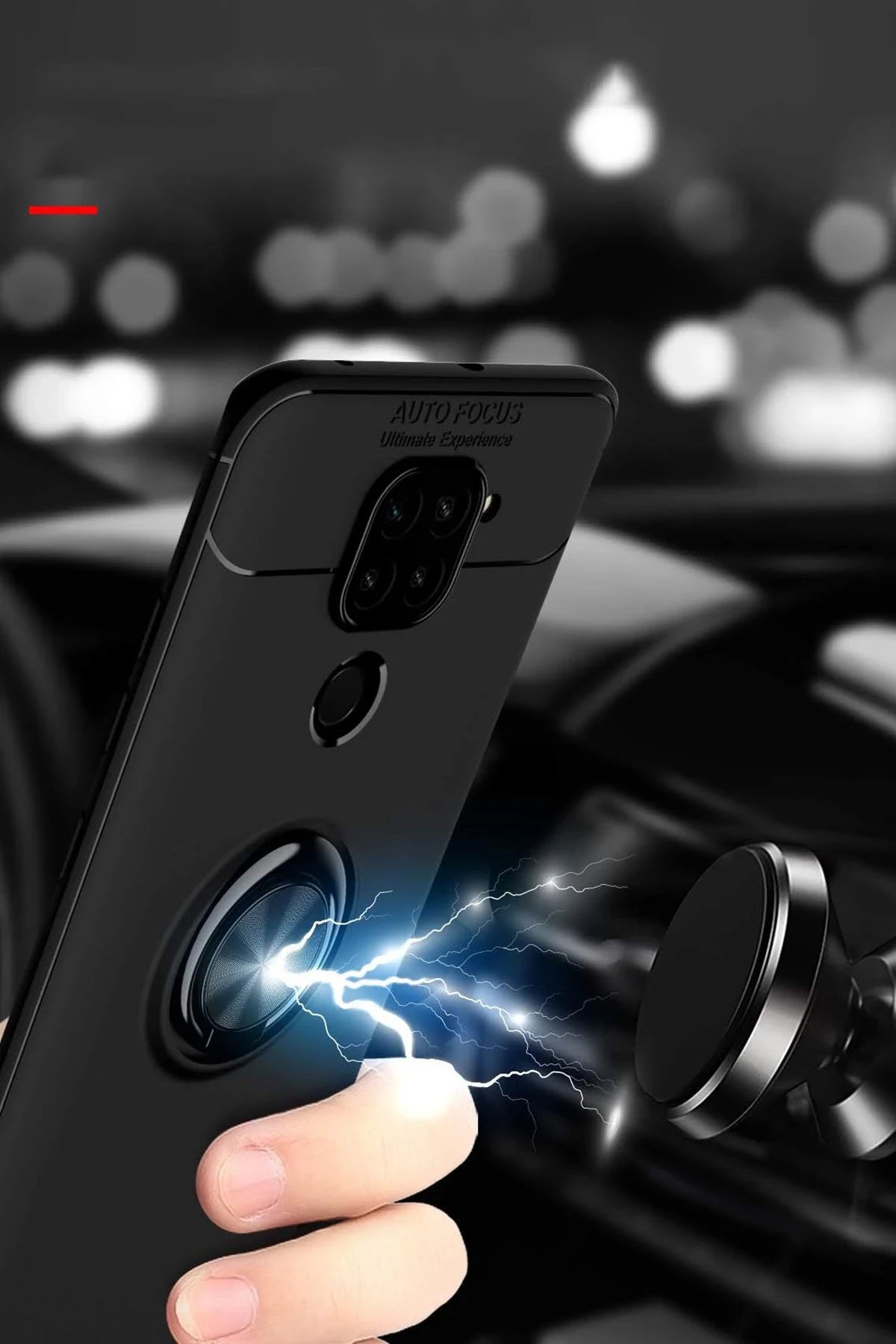 Newface Xiaomi Redmi Note 9 Kılıf Range Yüzüklü Silikon - Siyah-Kırmızı