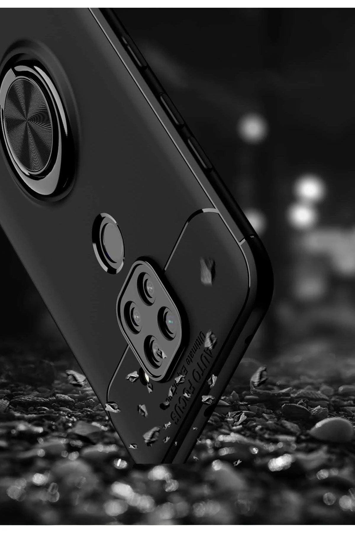 Newface Xiaomi Redmi Note 9 Kılıf Range Yüzüklü Silikon - Siyah-Kırmızı