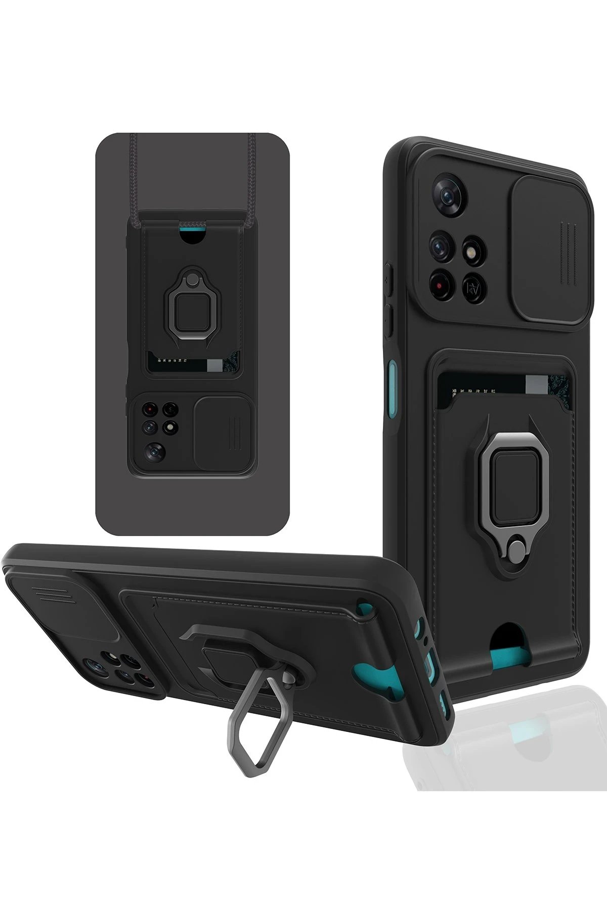 Newface Xiaomi Redmi Note 11T Kılıf Zuma Kartvizitli Yüzüklü Silikon - Siyah