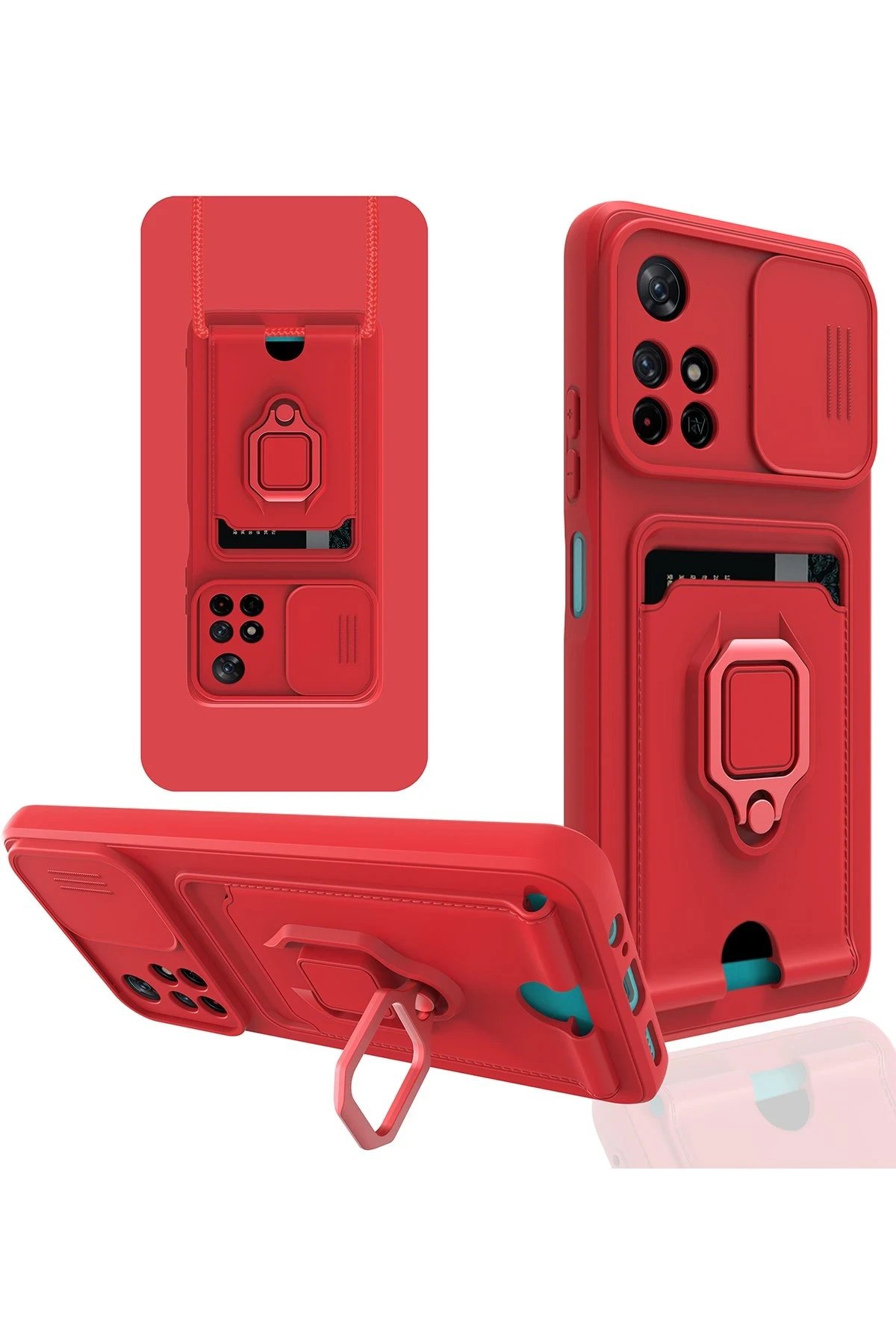 Newface Xiaomi Redmi Note 11T Kılıf Zuma Kartvizitli Yüzüklü Silikon - Kırmızı