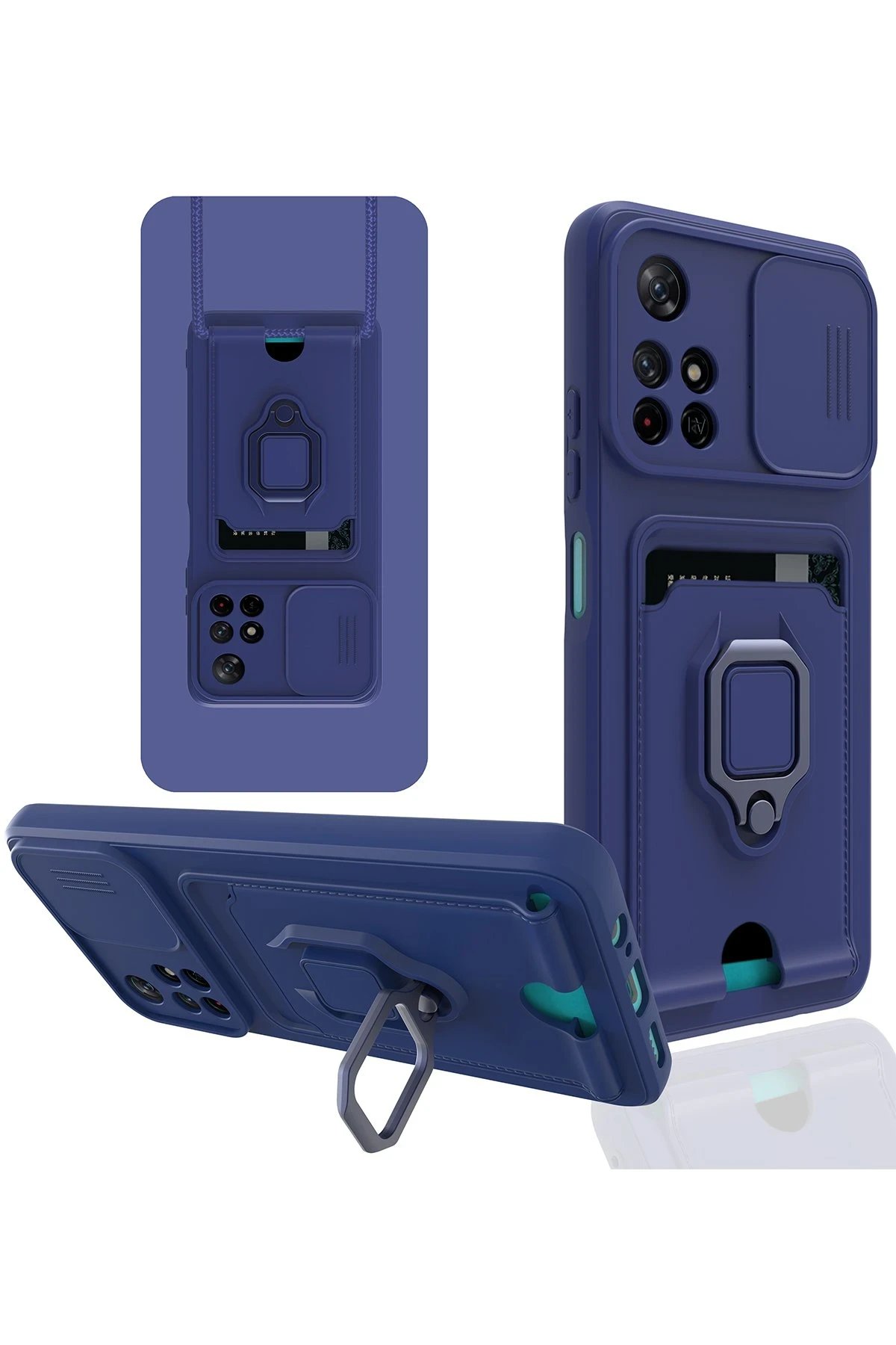 Newface Xiaomi Redmi Note 11T Kılıf Zuma Kartvizitli Yüzüklü Silikon - Lacivert