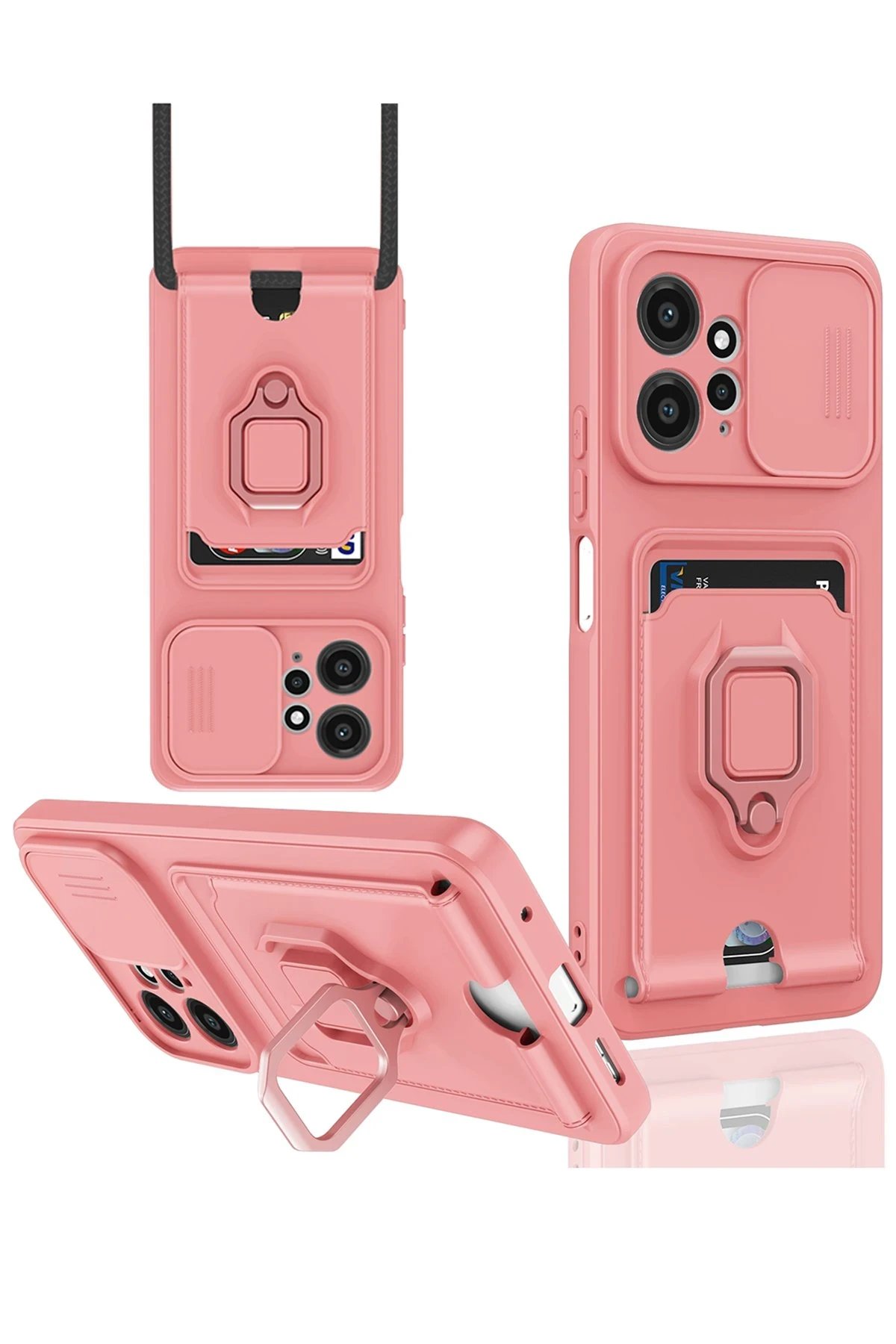 Newface Xiaomi Redmi Note 12 4G Kılıf Zuma Kartvizitli Yüzüklü Silikon - Pembe